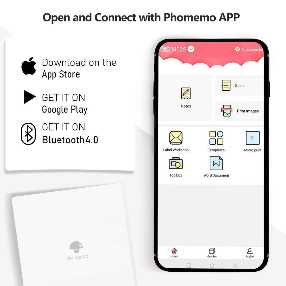 Phomemo M02 Mini Bluetooth Thermal Photo Printer - Portable Mobile Printer with 3 Rolls Transparent Sticker Paper, Compatible with iOS & Android for Planning, Journaling, Study Notes, Art Projects, Office Work & Gift Giving - Perfect for DIY Crafts, Scrapbooking & Home Organization
