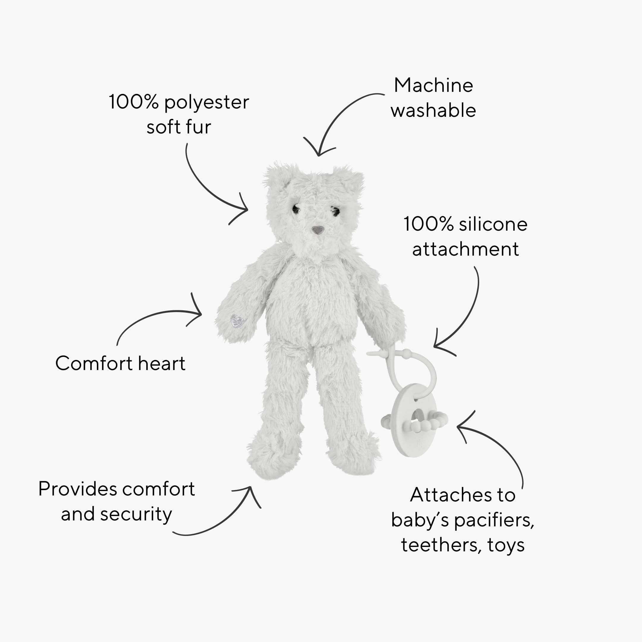 Ryan & Rose Cutie Cuddle Pacifier Holder - Grey Animal Design for Babies | Soft & Safe Pacifier Clip for Strollers, Car Seats & Diaper Bags