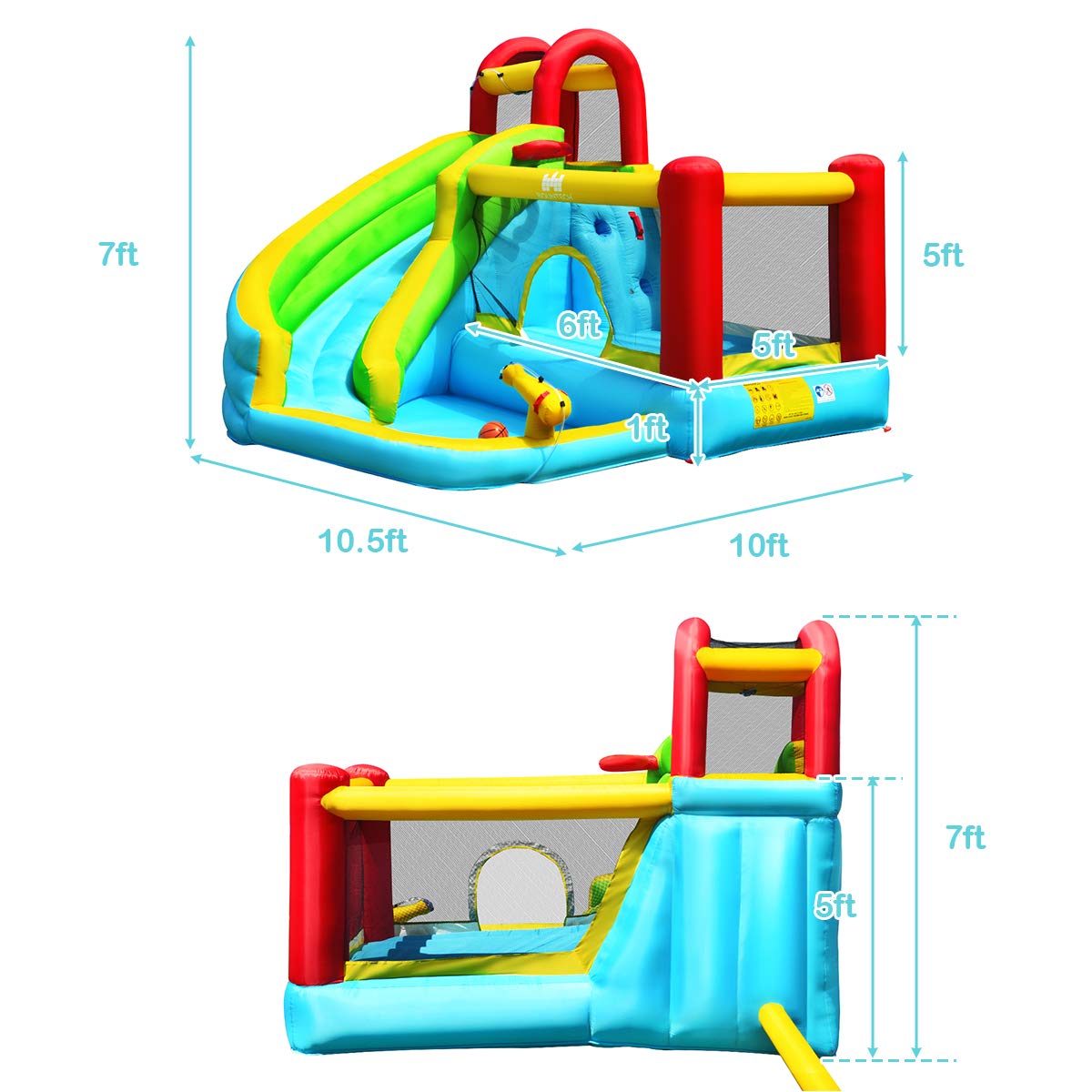 BOUNTECH Inflatable Bounce House Water Slide with 480W Blower, Splash Pool & Water Cannon - Outdoor Bouncy Castle for Kids, Boys & Girls - Perfect for Backyard Parties, Summer Fun, Birthday Gifts & Outdoor Play
