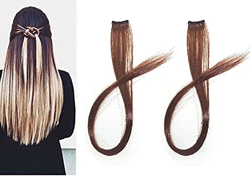Verbier 2-Piece Brown Hair Extension Streak Set - Clip-In Hair Highlights for Women & Girls | Perfect for Parties, Cosplay & Everyday Styling
