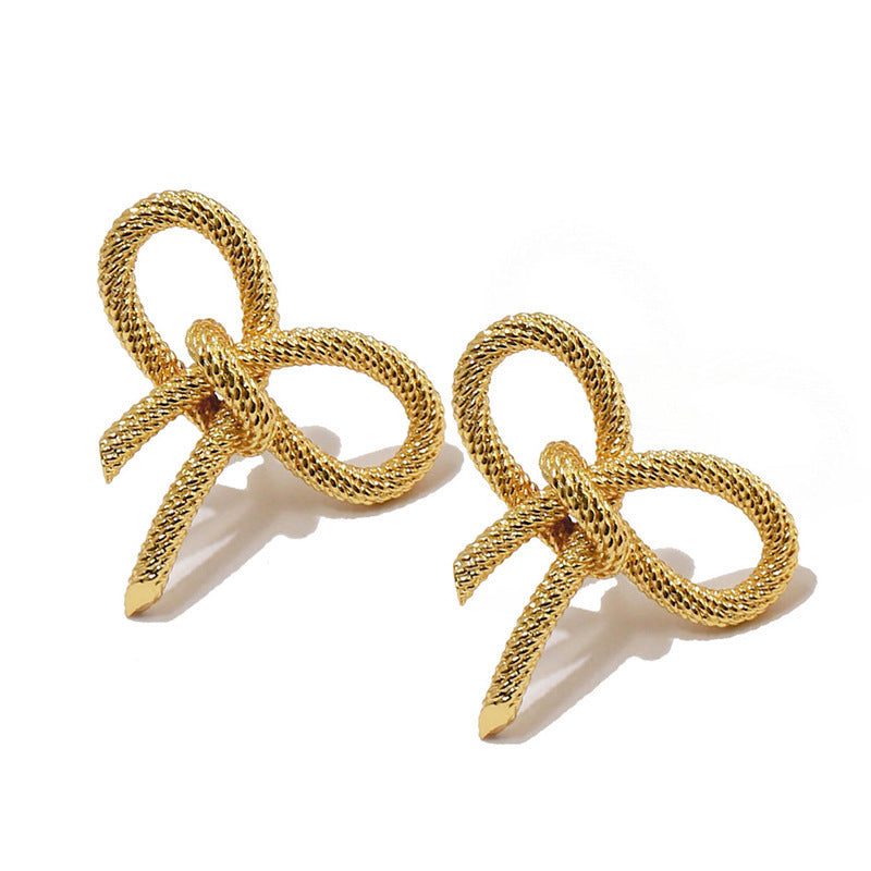 Mini Gold Bow Textured Knot Ribbon Stud Earrings for Women – Elegant Dainty Jewelry Gift for Bridesmaids, Valentine's Day & Special Occasions | D3043