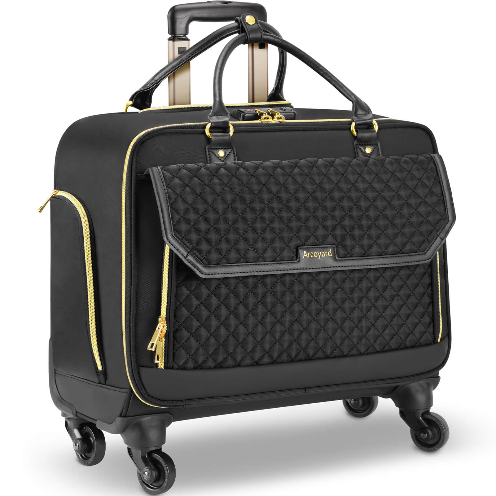 Rolling Laptop Briefcase with 4 Spinner Wheels - TSA Approved Carry On Computer Bag for Business Travel | Durable Work Tote for Professionals (Black) | Perfect for Airports, Commuting & Office Use