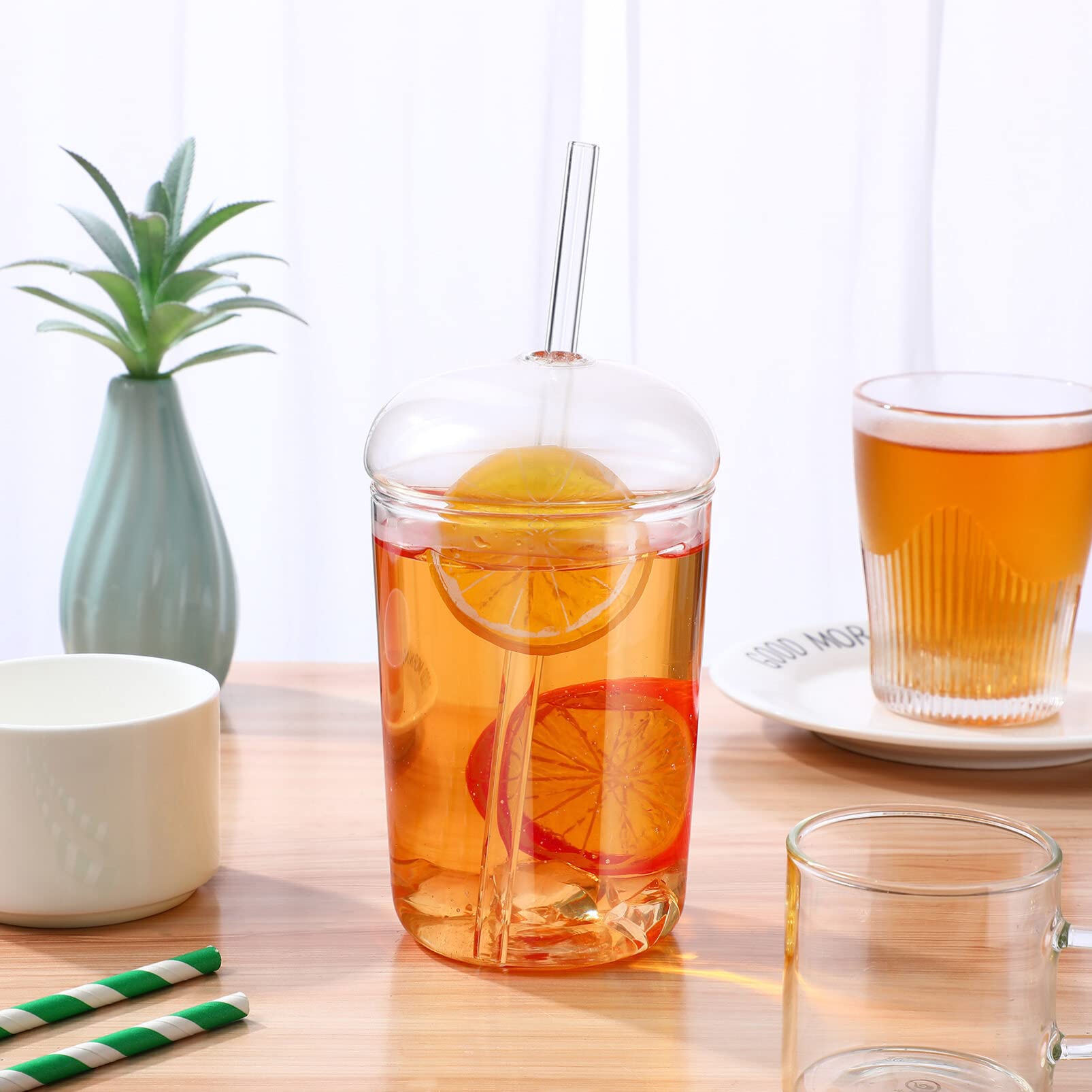 DOITOOL 2-Pack 16oz Glass Cups with Lids & Straws - Reusable Clear Drinking Glasses for Coffee, Tea, Juice, Cocktails, Bubble Tea - Perfect for Home, Office, Parties & Outdoor Use