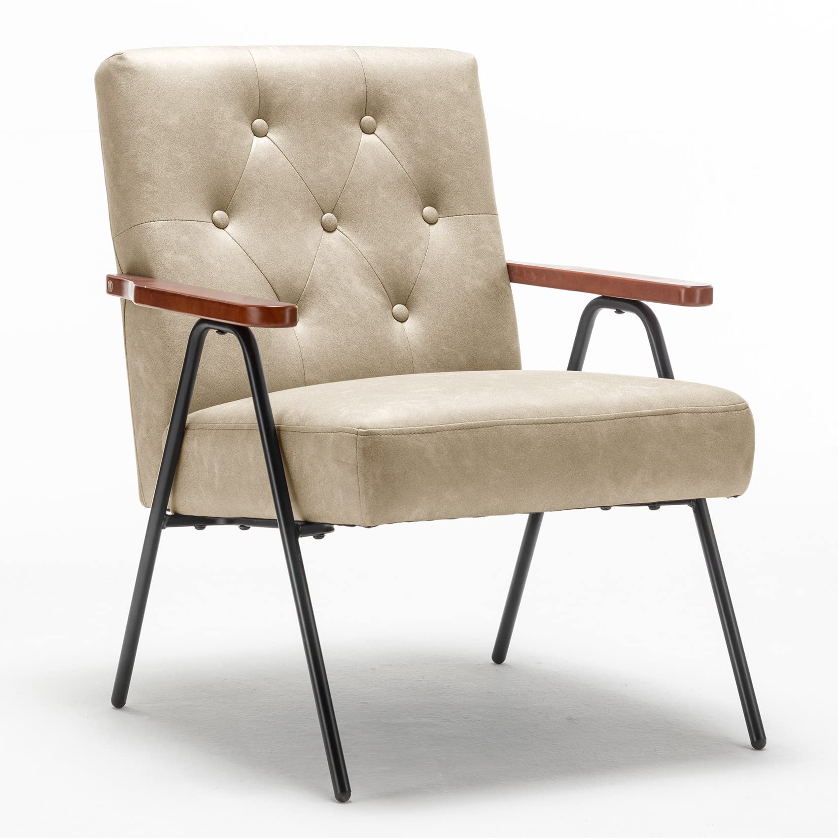 UNICOO Mid-Century Modern Accent Chair - Beige Upholstered Armchair with Metal Legs for Living Room, Lounge, Reception & Office - Comfortable Leisure Seating Furniture (ZKL-222K)