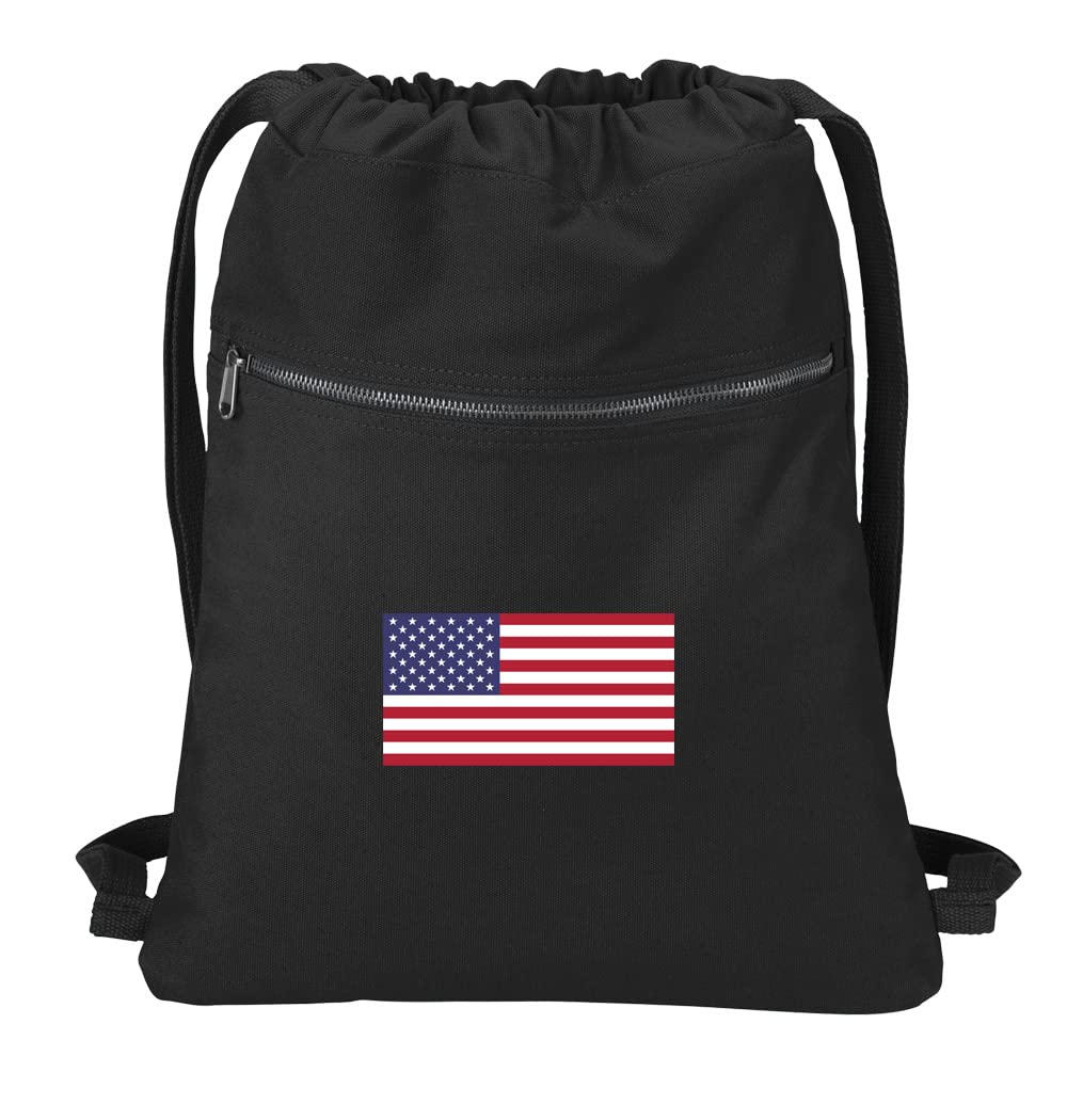 American Flag Drawstring Backpack - Durable RICH CANVAS USA Flag Cinch Bag for School, Sports & Outdoor Activities | Patriotic Backpack for Men & Women