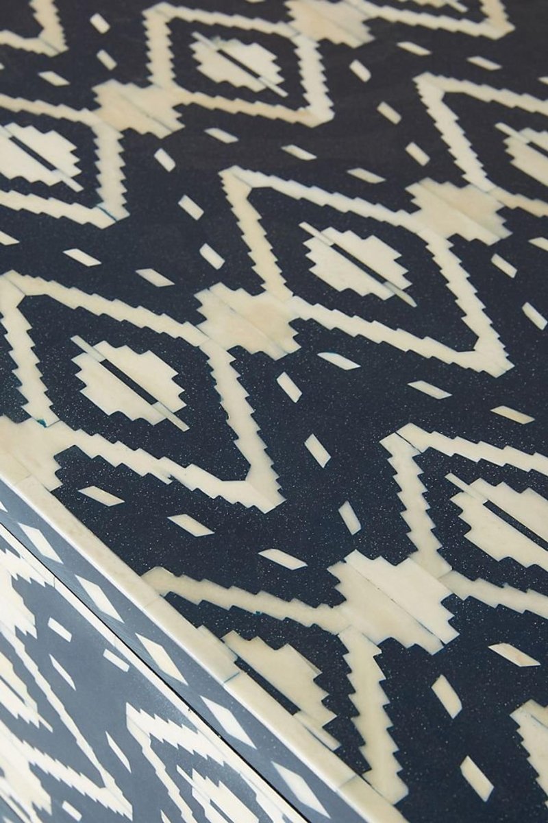 Handmade Blue Bone Inlay Entryway Cabinet - Ikat Design Wooden Console Table for Hallway & Living Room Decor | Perfect for Home Entry Storage & Stylish Display