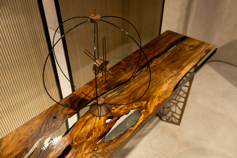 Voronoi Collection Walnut Wood and Resin Sofa & Entry Table - Modern Handcrafted Furniture for Living Room and Entryway Decor