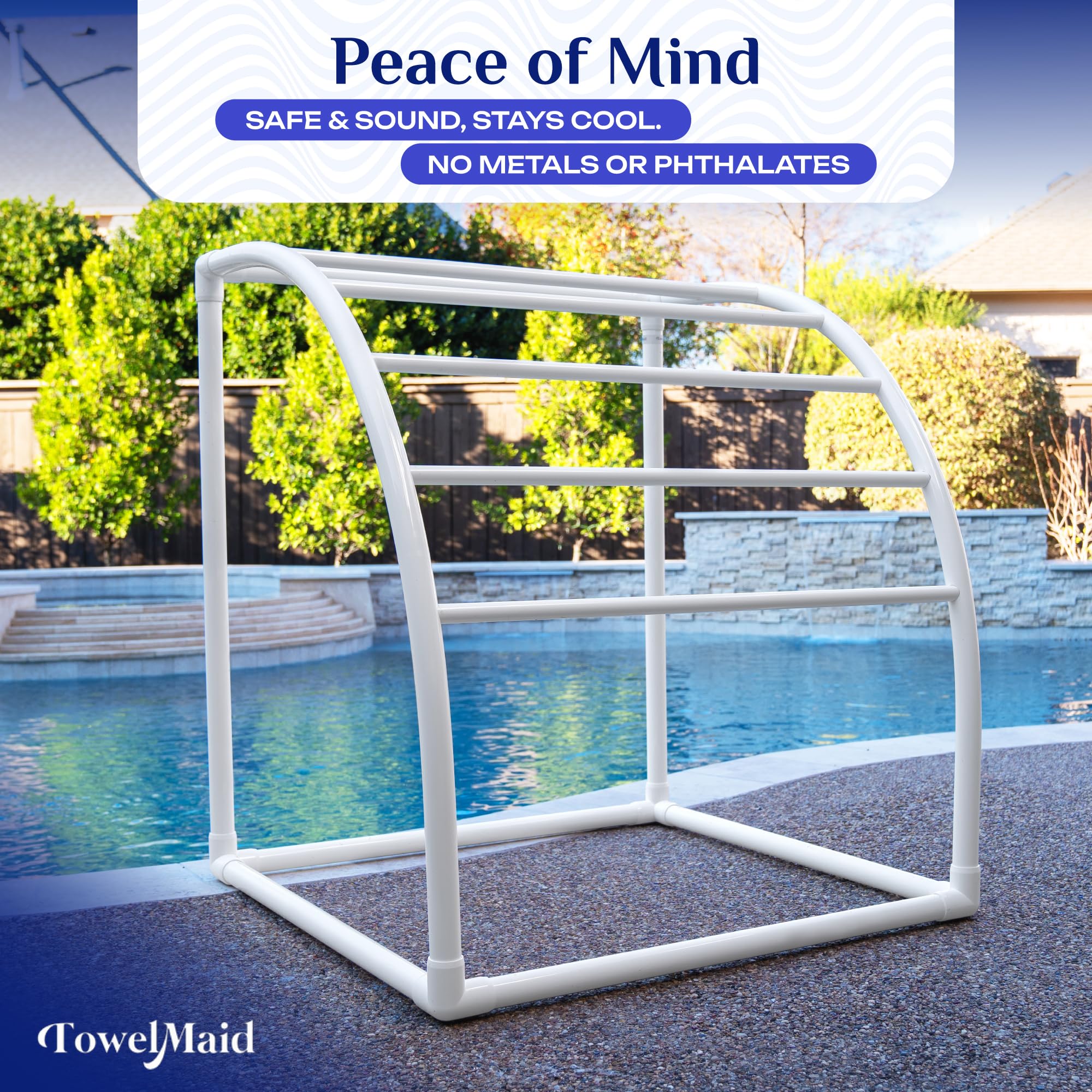 Premium USA-Made 7-Bar Curved Freestanding Towel Rack for Poolside, Bathroom & Spa - Heavy Duty Outdoor Towel Holder for Beach, Gym & Luxury Resorts