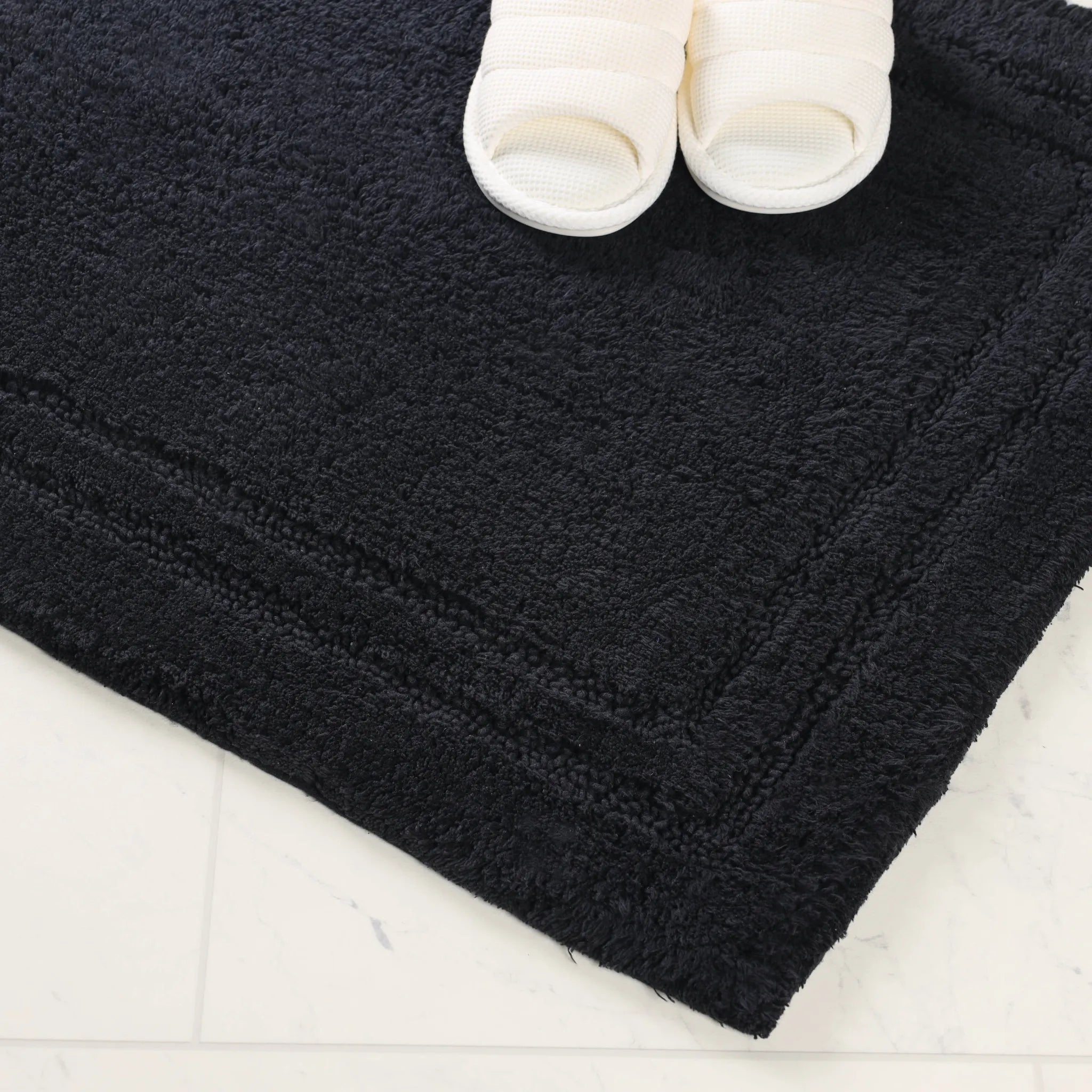 Non-Slip Cotton Bathroom Rug Set - 2 Piece Washable Absorbent Bath Mat with Anti-Skid Backing for Bathroom, Shower & Vanity Area