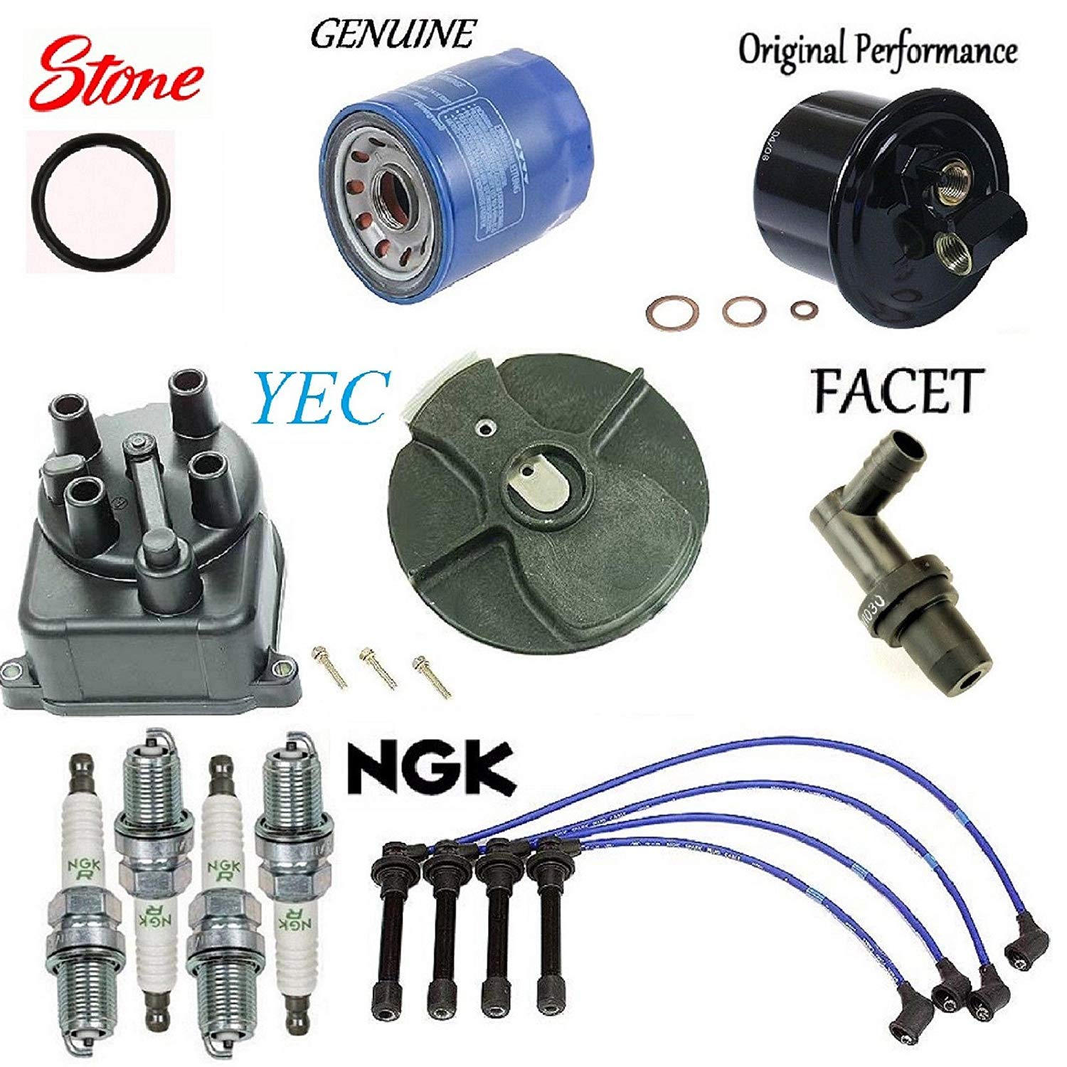 8USAUTO Complete Tune-Up Kit for Honda Civic 1996-2000 - Includes Cap, Rotor, Wires, Plugs & PCV Valve - Compatible with CX, DX, EX, LX 1.6L Models - Perfect for Engine Maintenance & Performance Enhancement