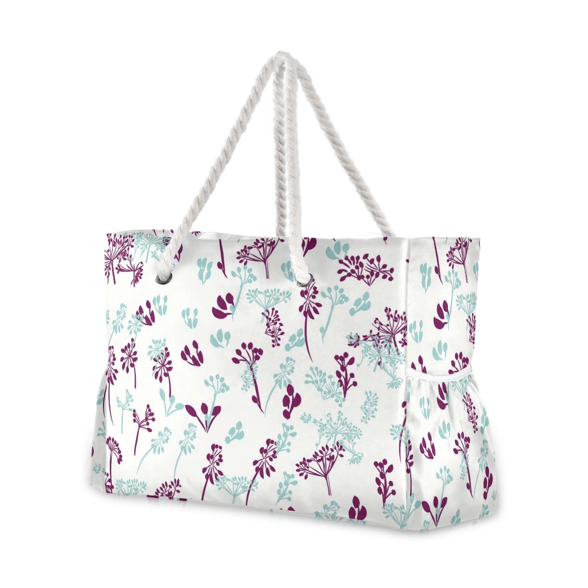 Large Water-Resistant Canvas Tote Bag - Rustic Floral Blue & Purple Beach Shoulder Bag for Women | Perfect for Gym, Travel, Beach Day & Daily Use