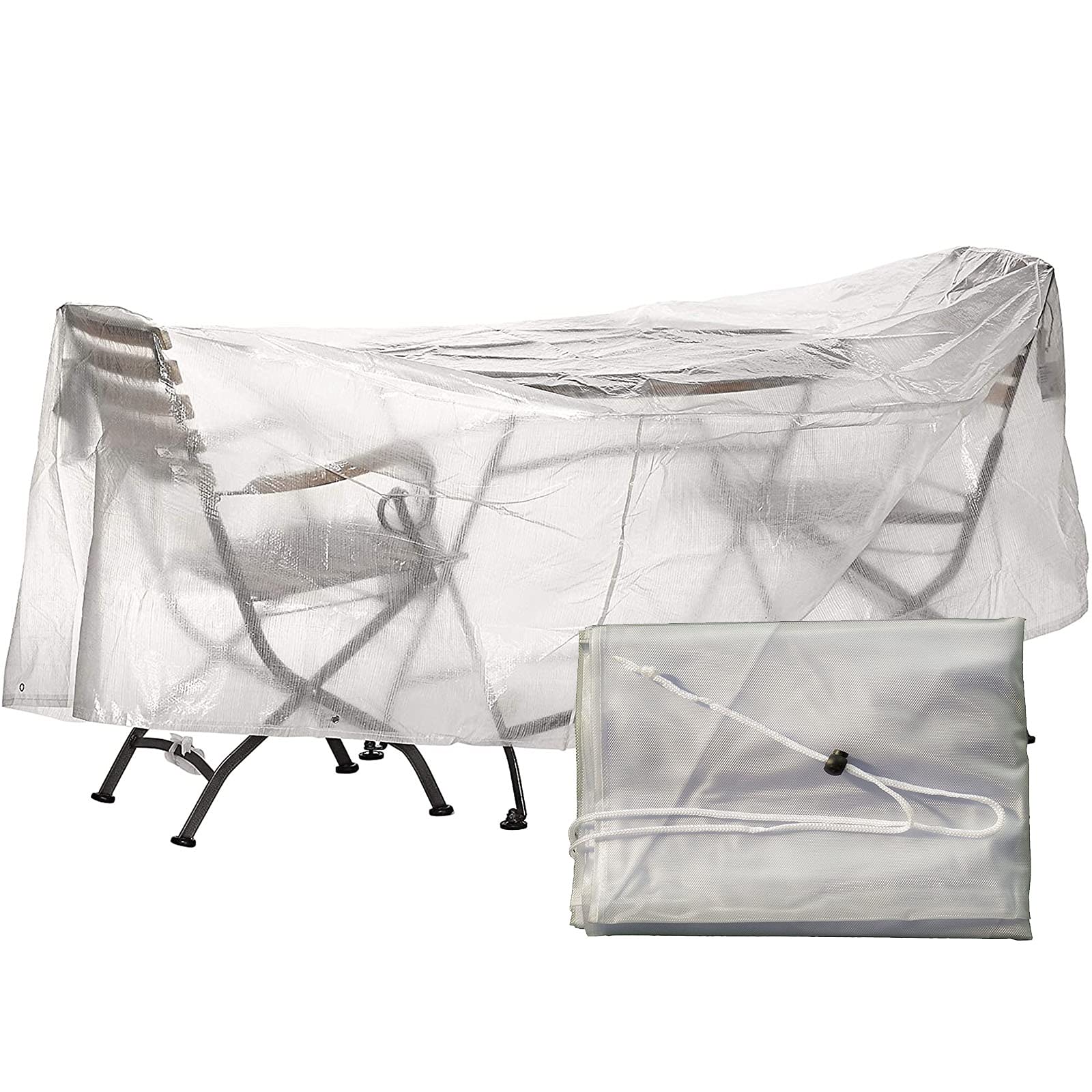 Waterproof Clear PVC Patio Furniture Cover - Heavy Duty Rectangle Table & Chair Cover with Drawstring - Outdoor Garden Protection (43 Size Options) - Perfect for Backyard, Deck, and Poolside Use