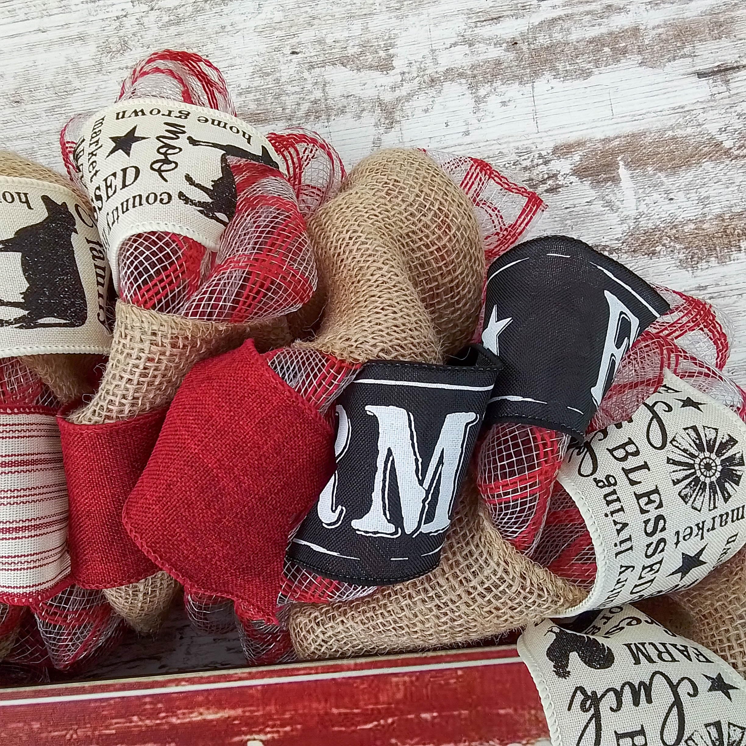 Farmhouse Wreath - Rustic Burlap Decor for Everyday & Mother's Day - Red and Black Burlap Wreath for Front Door, Wall Decor, and Seasonal Home Decorating