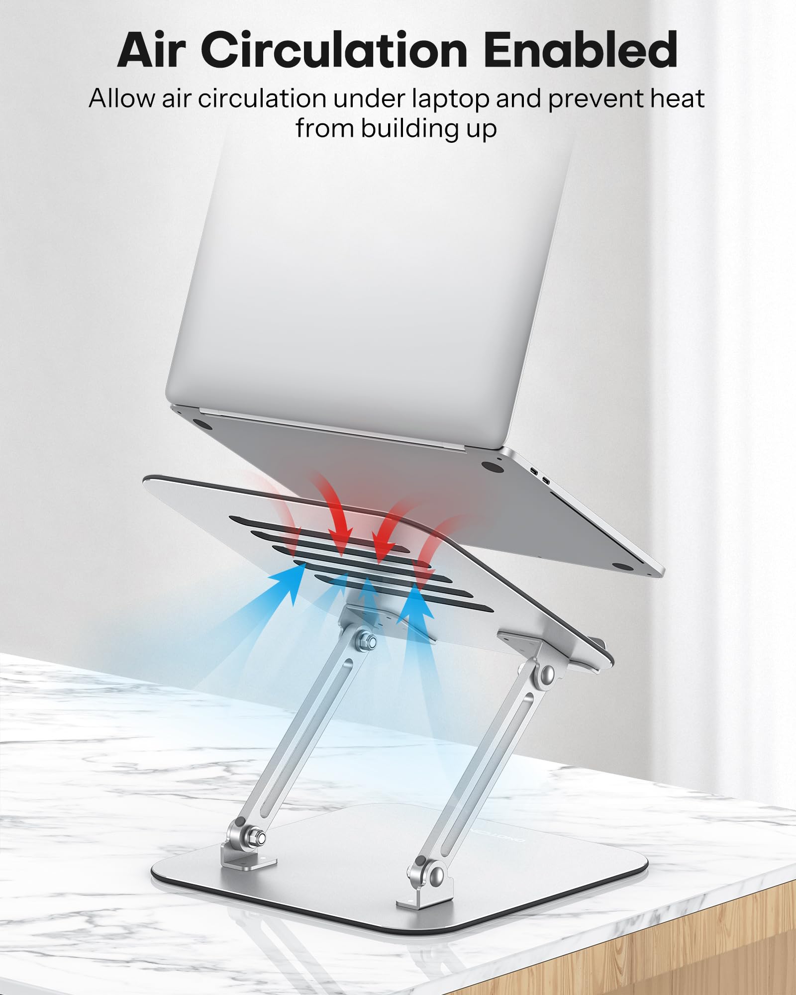 OMOTON Adjustable Laptop Stand for Desk - Ergonomic Metal Computer Riser with Cooling Function, Compatible with MacBook Air/Pro & All 10-17.2 Inch Laptops (Silver) - Perfect for Home Office, Gaming & Workspace Setup