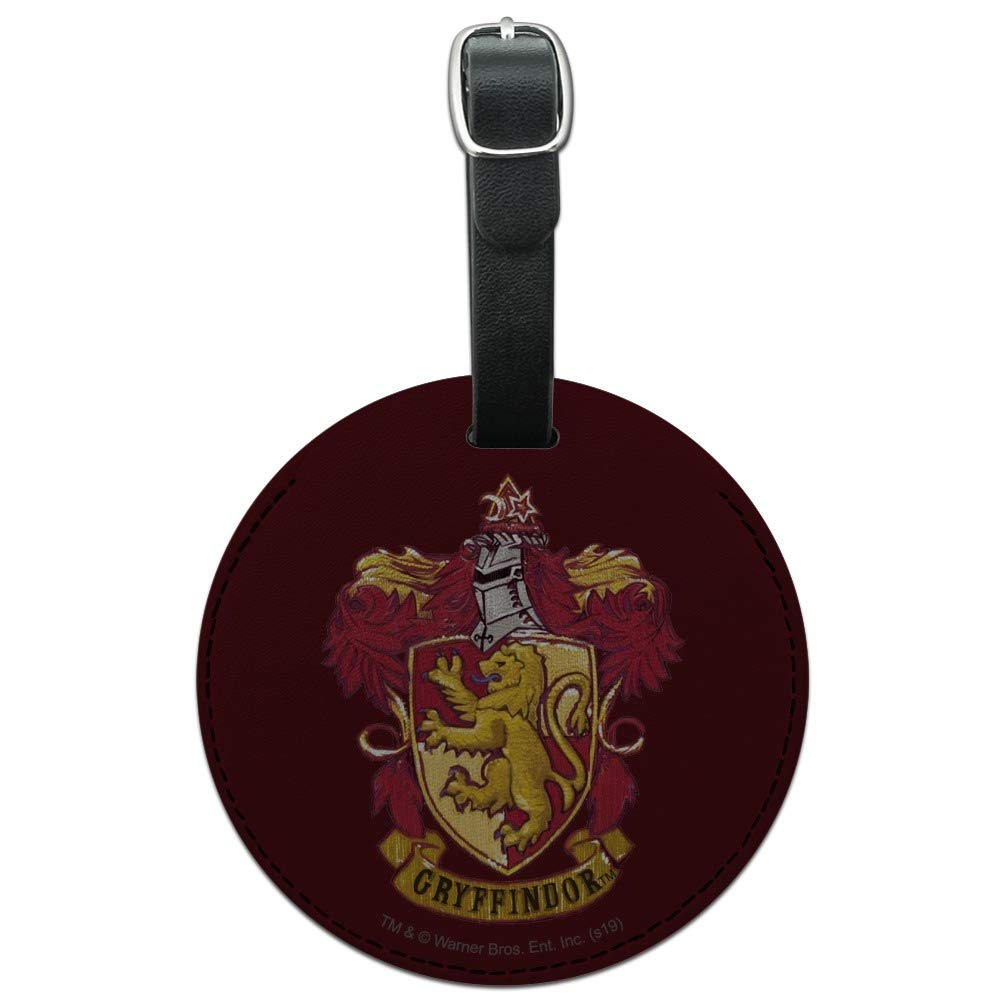 Harry Potter Gryffindor Crest Leather Luggage Tag - Round Carry-On ID Tag for Suitcases & Backpacks - Perfect for Travel, Cosplay & Harry Potter Fans