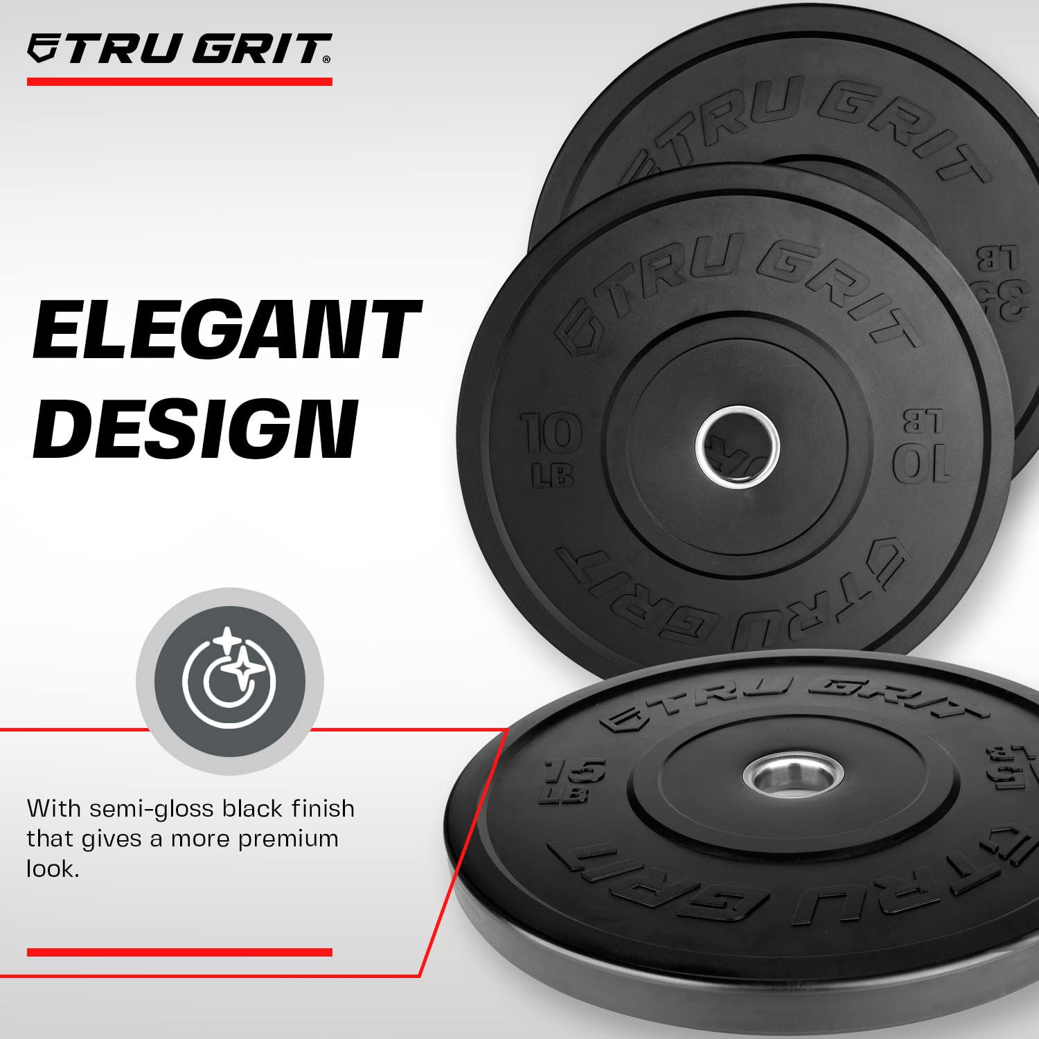 Tru Grit Fitness Elite Bumper Plates - Premium Solid Virgin Rubber Olympic Weight Plates with 2