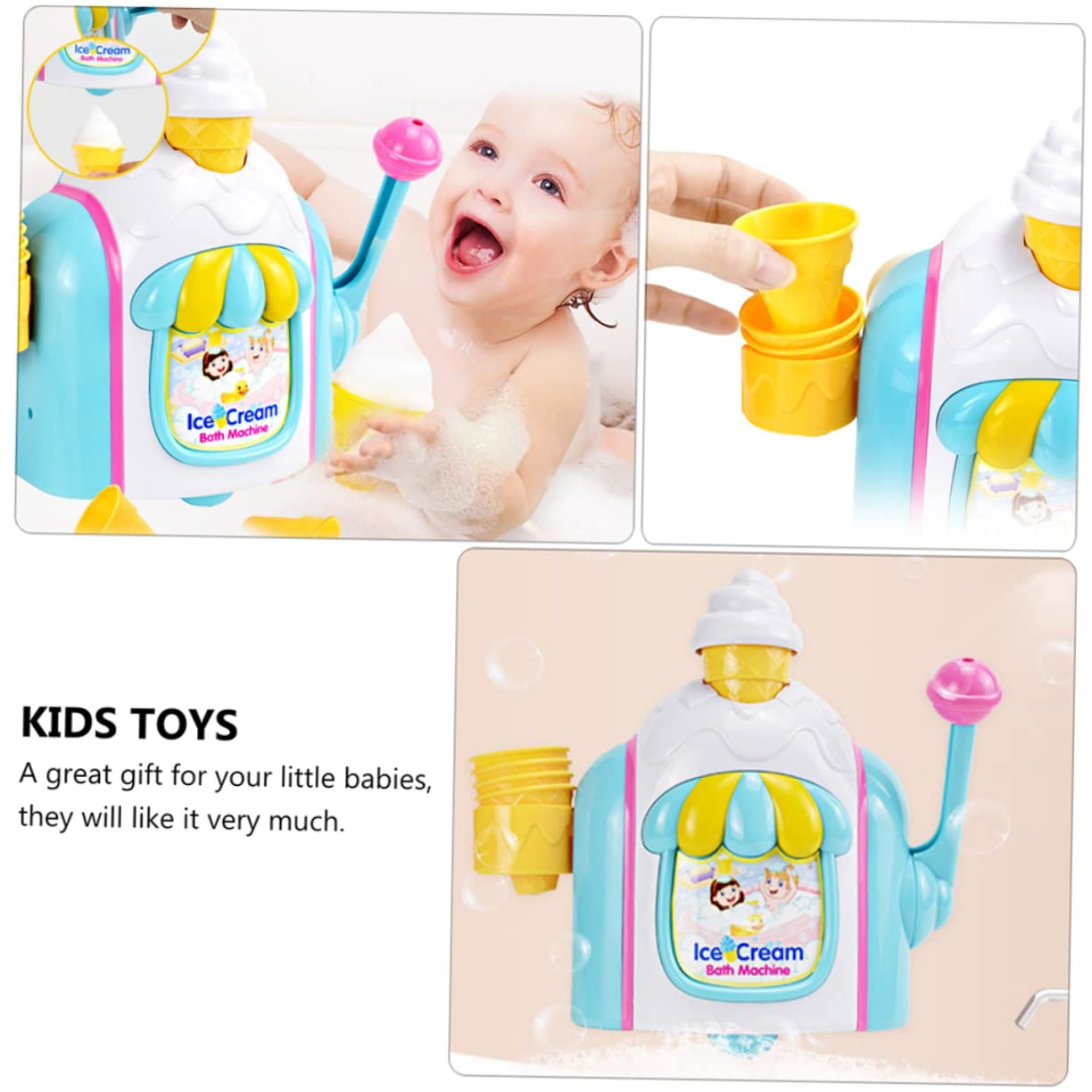 FOYTOKI 3 Sets Ice Cream Bubble Machine Toy - Foam Maker for Kids Bath, Sensory Play & Summer Fun - Bubble Blower for Pool Party, Outdoor Activities & Toddler Bath Time
