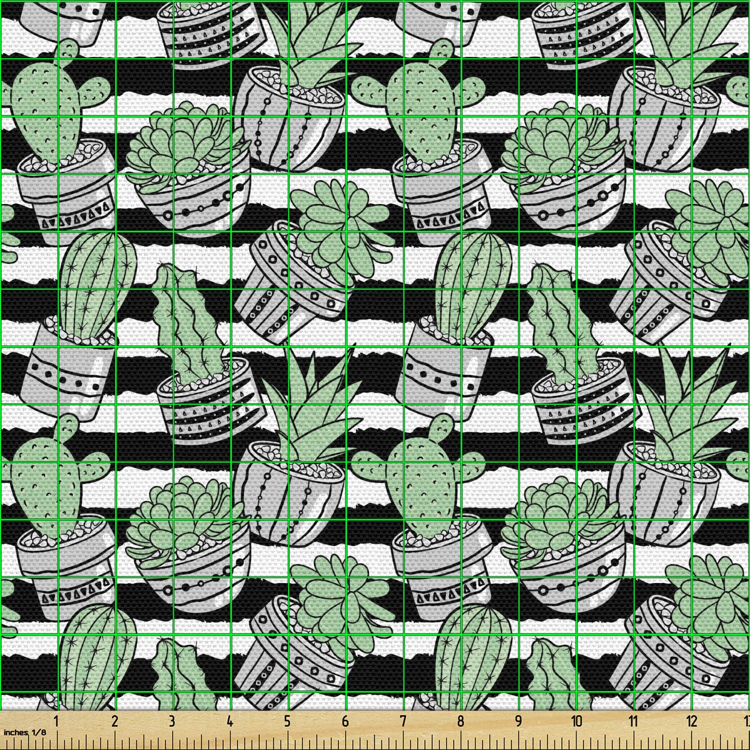 Ambesonne Agave Fabric by The Yard - Cacti Plants in Pots Endemic Flora Motifs on Sketchy Striped Backdrop - Decorative Upholstery Fabric for Sofa, Curtains, Pillows - 10 Yards, Pale Grey Almond Green - Perfect for Boho Home Decor, DIY Crafts & Interior Design Projects