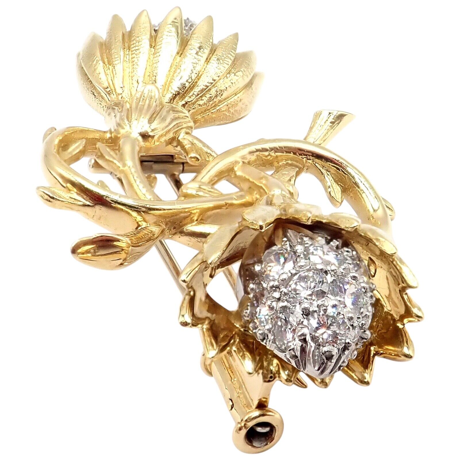 Authentic Tiffany & Co Schlumberger 18K Yellow Gold & Platinum Diamond Brooch Pin - Luxury Jewelry Gift for Women, Perfect for Weddings & Special Occasions