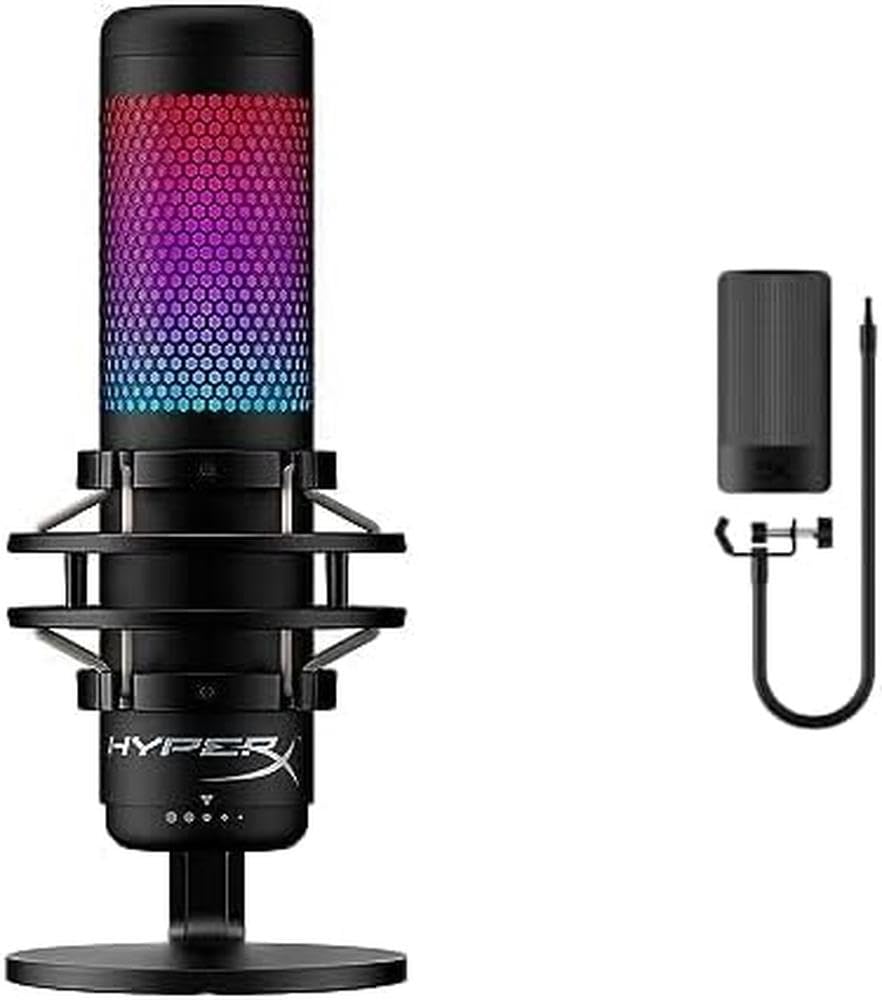 HyperX QuadCast S RGB USB Condenser Microphone Bundle with Shock Mount & Pop Filter - Professional Streaming Mic for PC, PS4, PS5, Mac - 4 Polar Patterns, Gain Control - Perfect for Gaming, Podcasting & Live Streaming