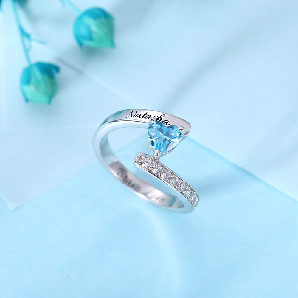 Custom 925 Sterling Silver Heart Birthstone Name Ring - Personalized Engraved Promise, Wedding & Engagement Ring for Women - Perfect Birthday, Anniversary & Valentine's Day Gift for Her - Romantic Jewelry for Couples & Special Occasions