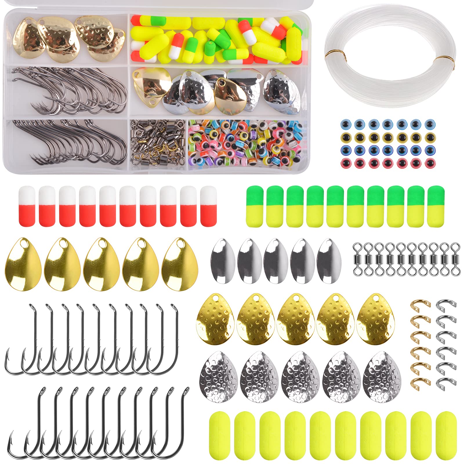 231pcs DIY Walleye Spinner Fishing Lure Kit - Spinner Blades, Hooks, Beads & Rigs for Crawler Harness | Complete Walleye Rig Making Accessories for Freshwater Fishing | Perfect for Walleye, Bass and Trout Fishing in Lakes & Rivers