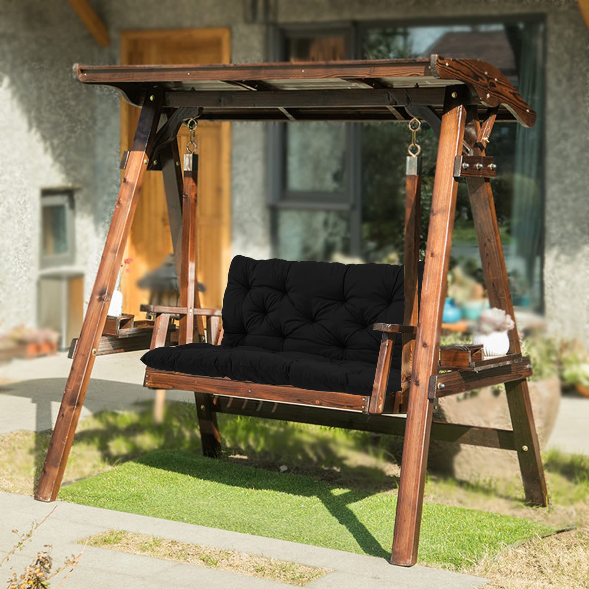 2-3 Seat Swing Chair Cushions with Ties - Waterproof Outdoor Loveseat Bench Cushions with Backrest - Comfortable Patio Furniture Cushions for Garden, Porch & Deck (Perfect for Relaxing & Sunbathing)