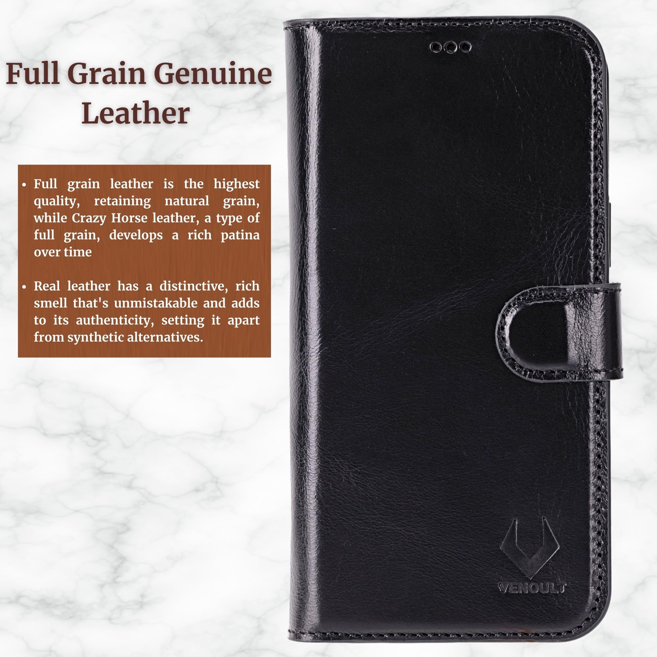 Premium Genuine Leather Wallet Case for iPhone 16 Pro 6.3