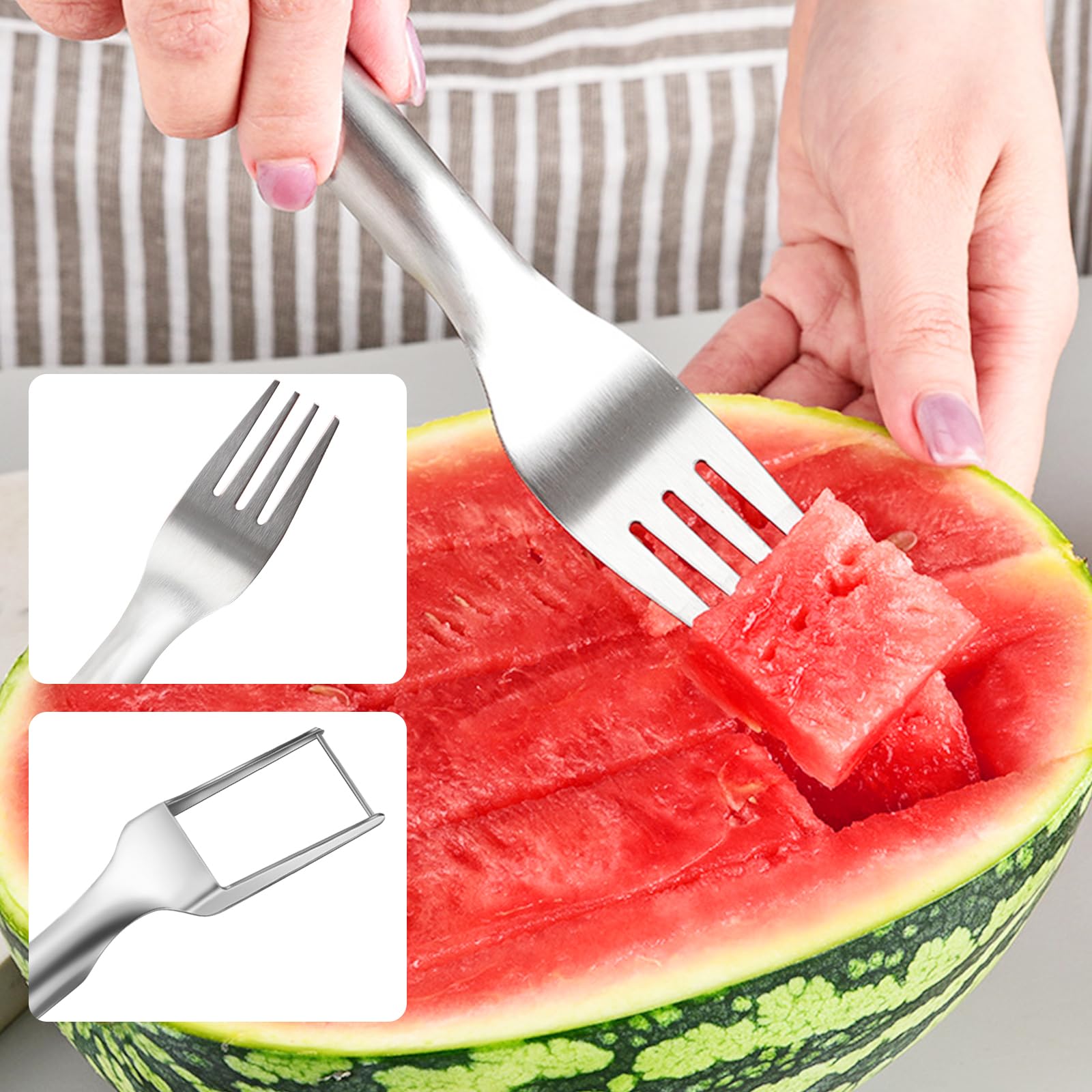 2024 New 2-in-1 Stainless Steel Fruit Cutter - Watermelon Slicer & Dual Head Knife Set (5PCS) | Perfect for Summer BBQs, Family Parties, Camping & Outdoor Picnics | Durable Kitchen Tool for Easy Fruit Cutting
