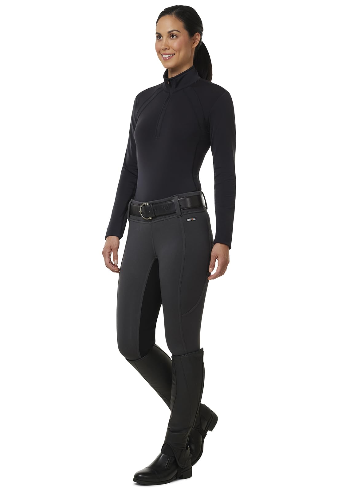 Kerrits Women's Sit Tight Wind Pro Full Seat Winter Horse Riding Tights - Warm Polartec Equestrian Breeches with Phone Pocket for Cold Weather Riding & Training