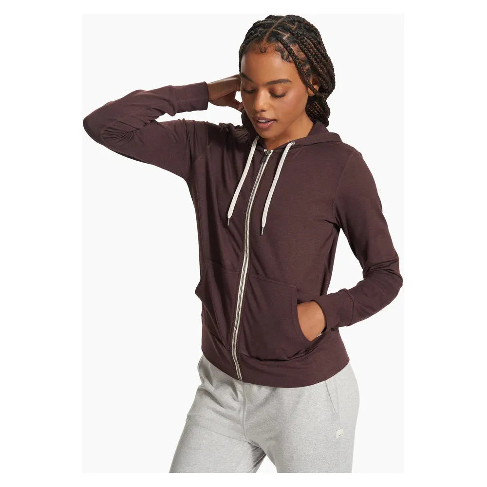 Vuori Women's Performance Hoodie 2.0 - Moisture Wicking Workout Hooded Sweatshirt in Mahogany Heather for Yoga, Running & Gym Training