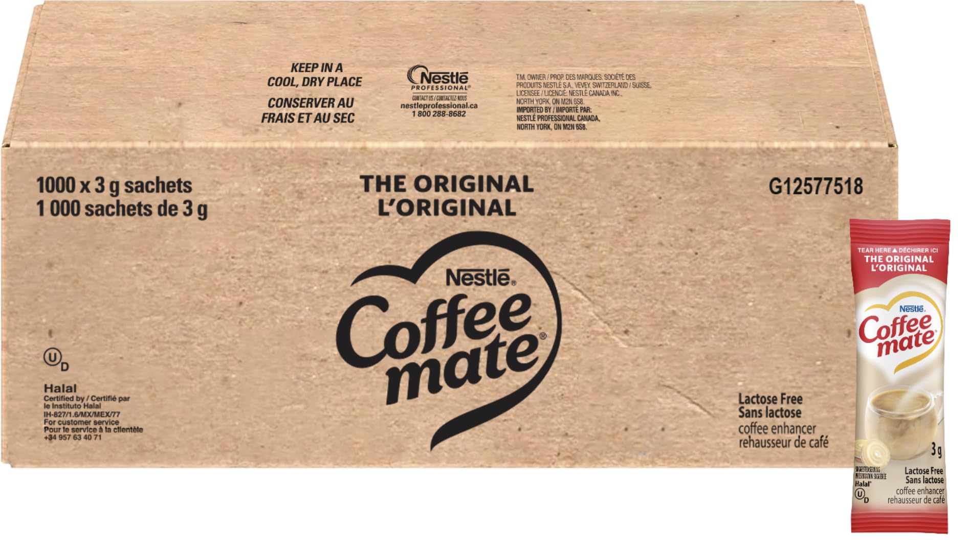 COFFEE MATE Original Coffee Creamer Powder - 100% Lactose Free, Kosher Certified, 1000 Single-Serve Packets (3g Each) - Perfect for Office, Home & Travel Use