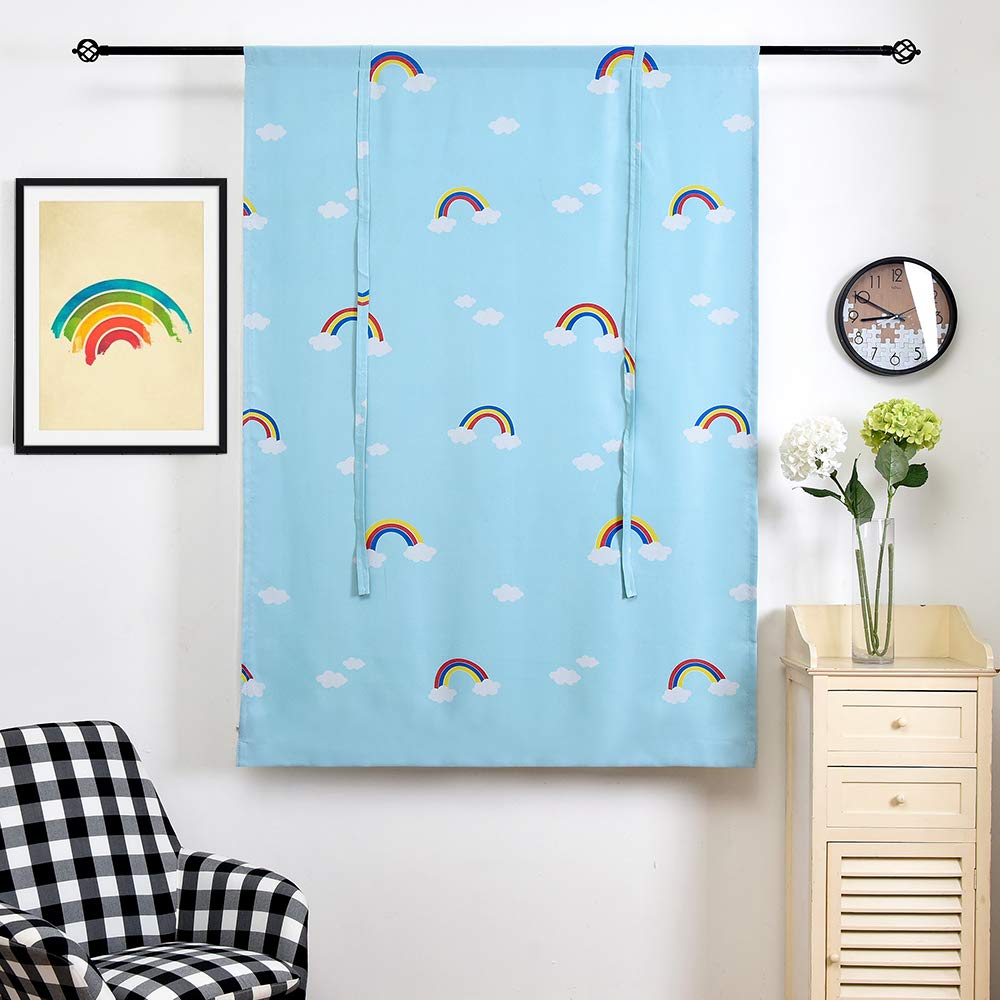 ELEOPTION Thermal Insulated Blackout Curtains for Small Windows - Noise Reducing Room Darkening Window Valance with Rod Pocket, Rainbow Blue 47x47 Inches - Perfect for Bedroom, Nursery & Home Theater Light Control
