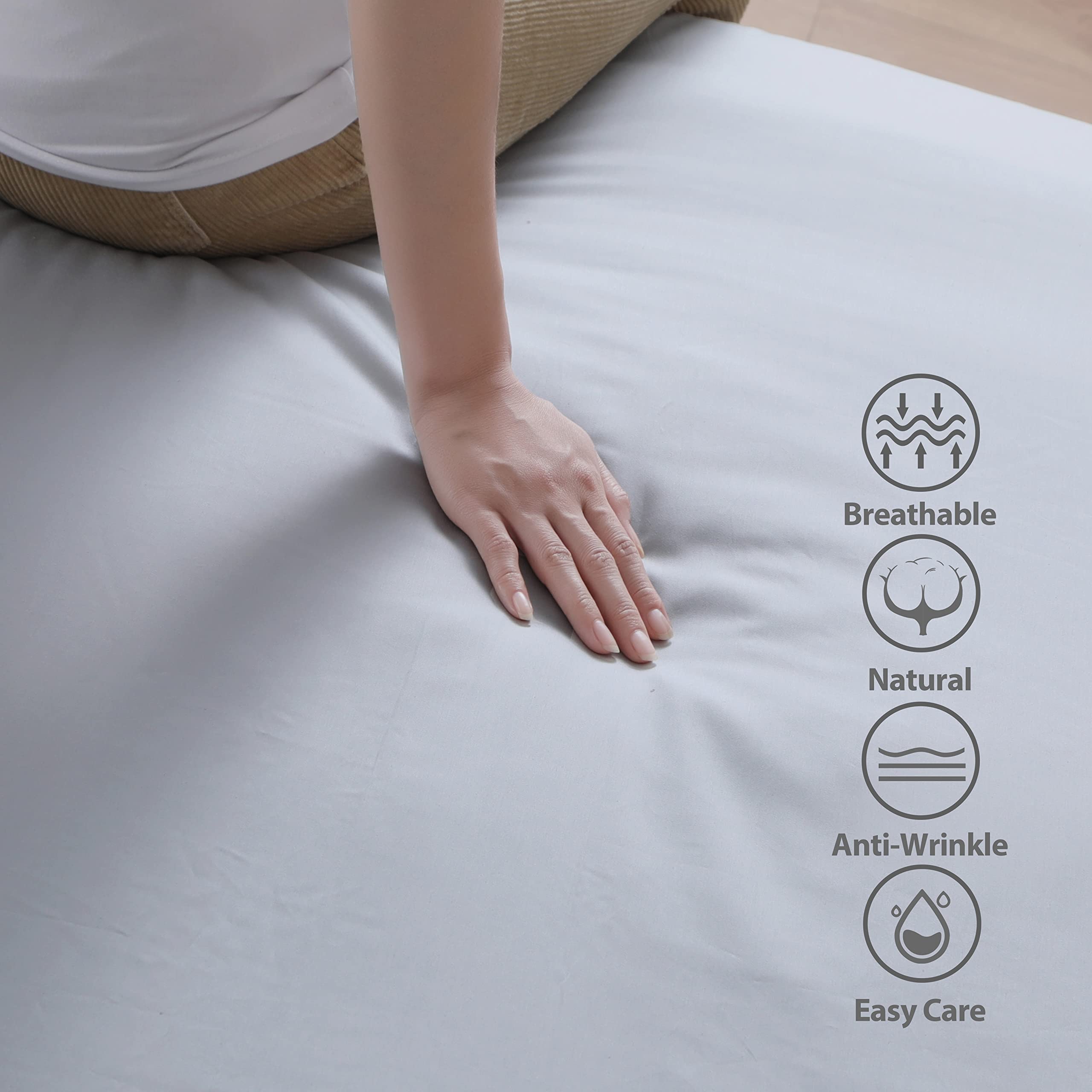 Premium 100% Egyptian Cotton Fitted Sheet - Queen Size Gray 600 Thread Count, Deep Pocket (8-16
