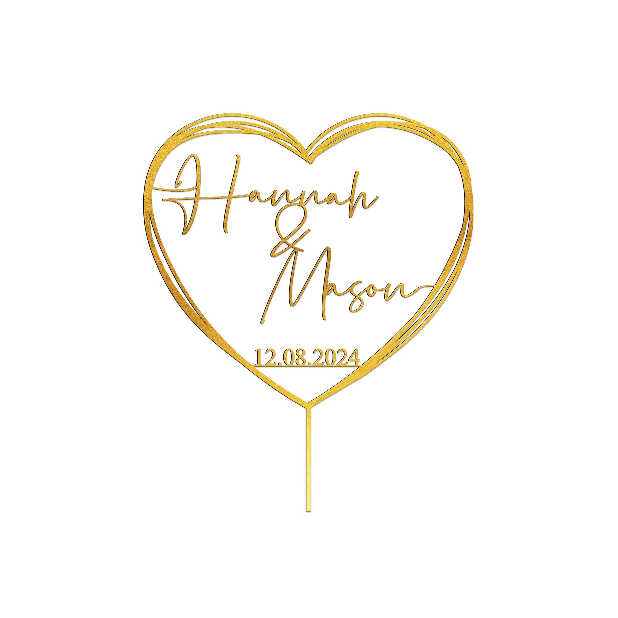 Custom Heart-Shaped Wooden Wedding Cake Toppers - Personalized Love & Anniversary Cake Decorations for Weddings, Anniversaries & Romantic Celebrations - CT06
