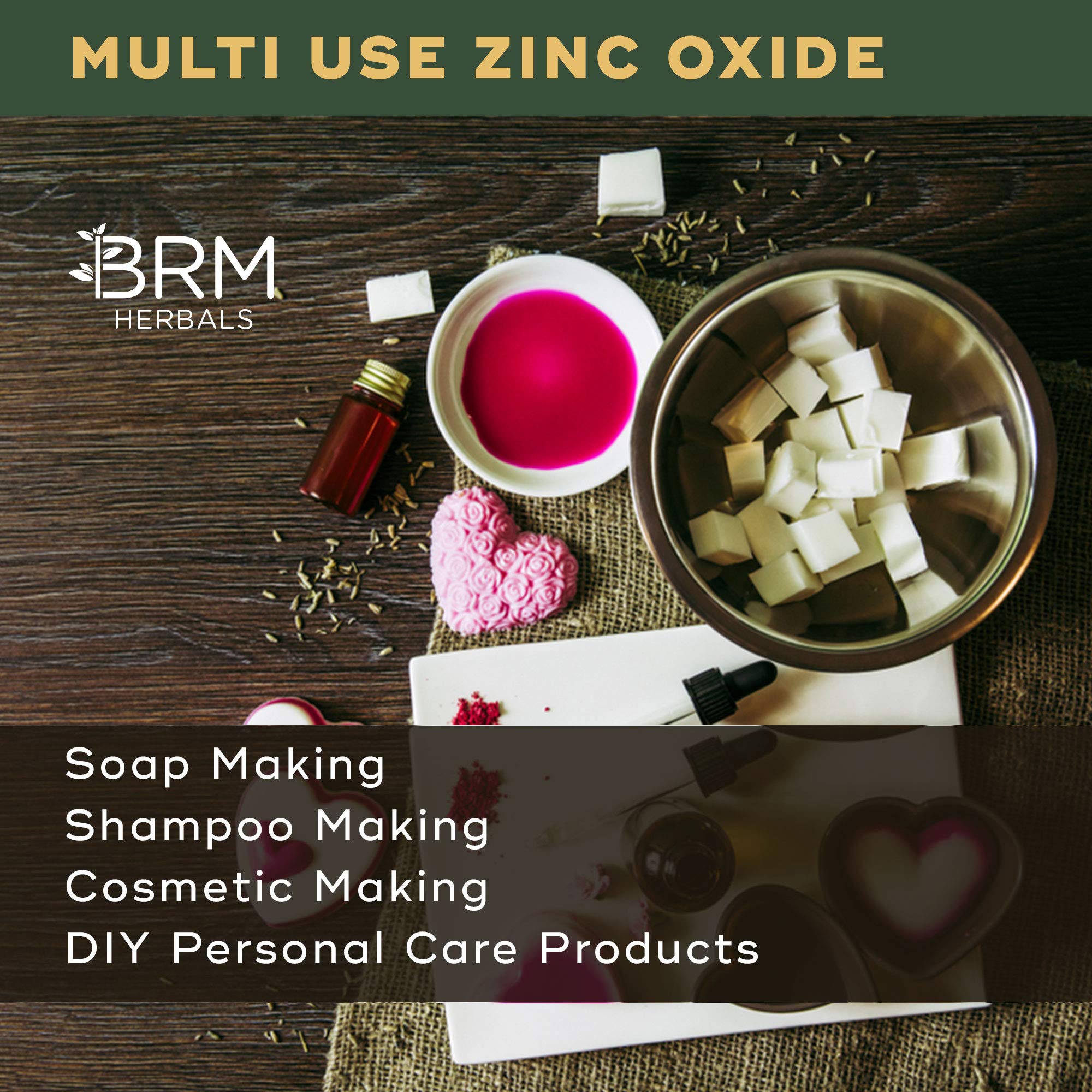 BRM Chemicals - Zinc Oxide Powder 200g for DIY Skincare, Soap Making, Shampoo & Sunscreen - Natural Cosmetic Ingredient for Face, Hair & Body Care | Perfect for Homemade Beauty Products & Sun Protection