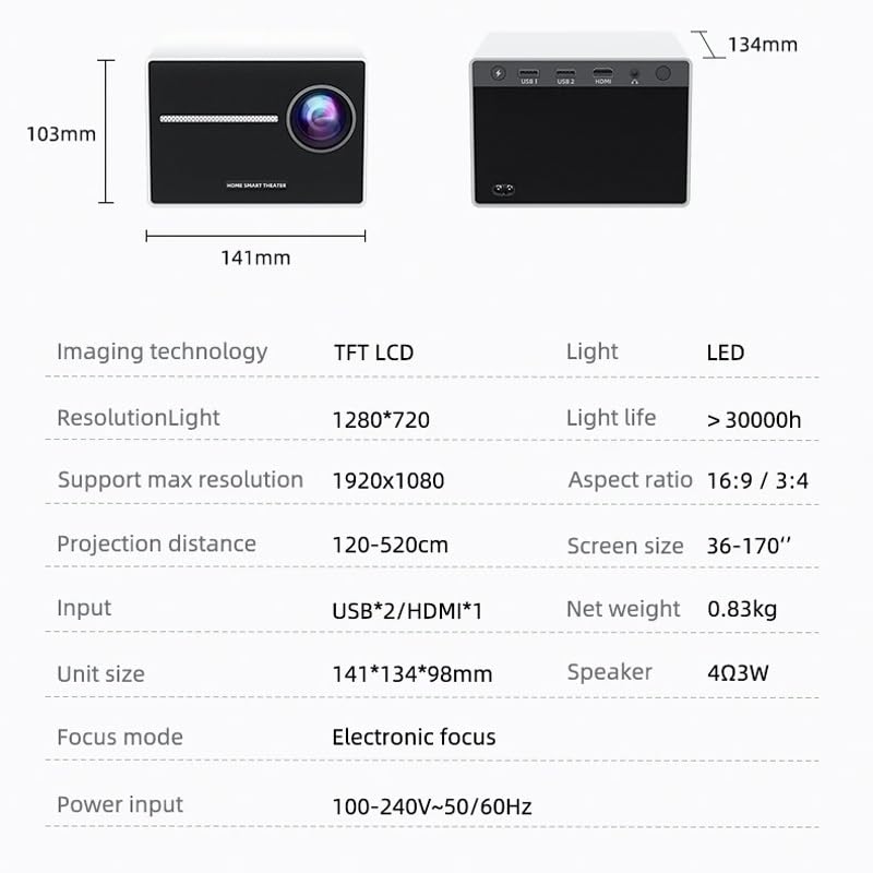 FPVAWKBL QUYNAGER Mini Projector - Android WiFi Bluetooth 720P HD Projector, Supports 4K for Phone & Computer | Home Theater, Outdoor Movie Nights, Gaming, Presentations (D As shown)