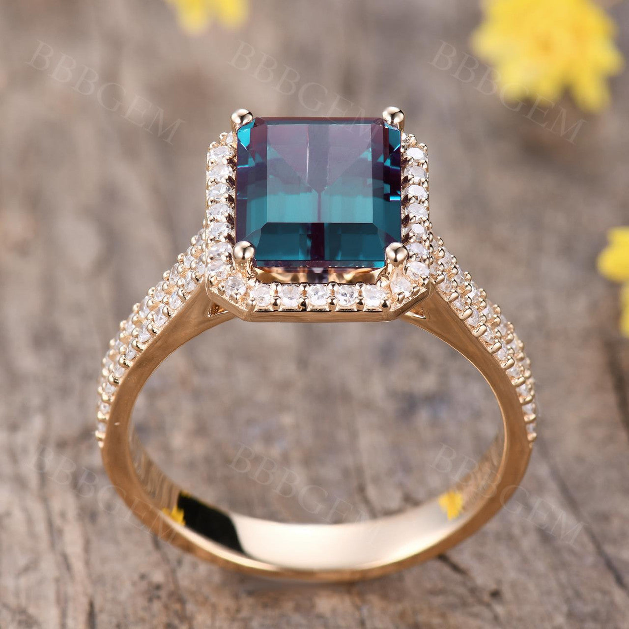 5 Carat Emerald Cut Alexandrite Engagement Ring - Cubic Zirconia Halo Ring in 14K White Gold - Perfect for Wedding, Proposal & Anniversary Gifts