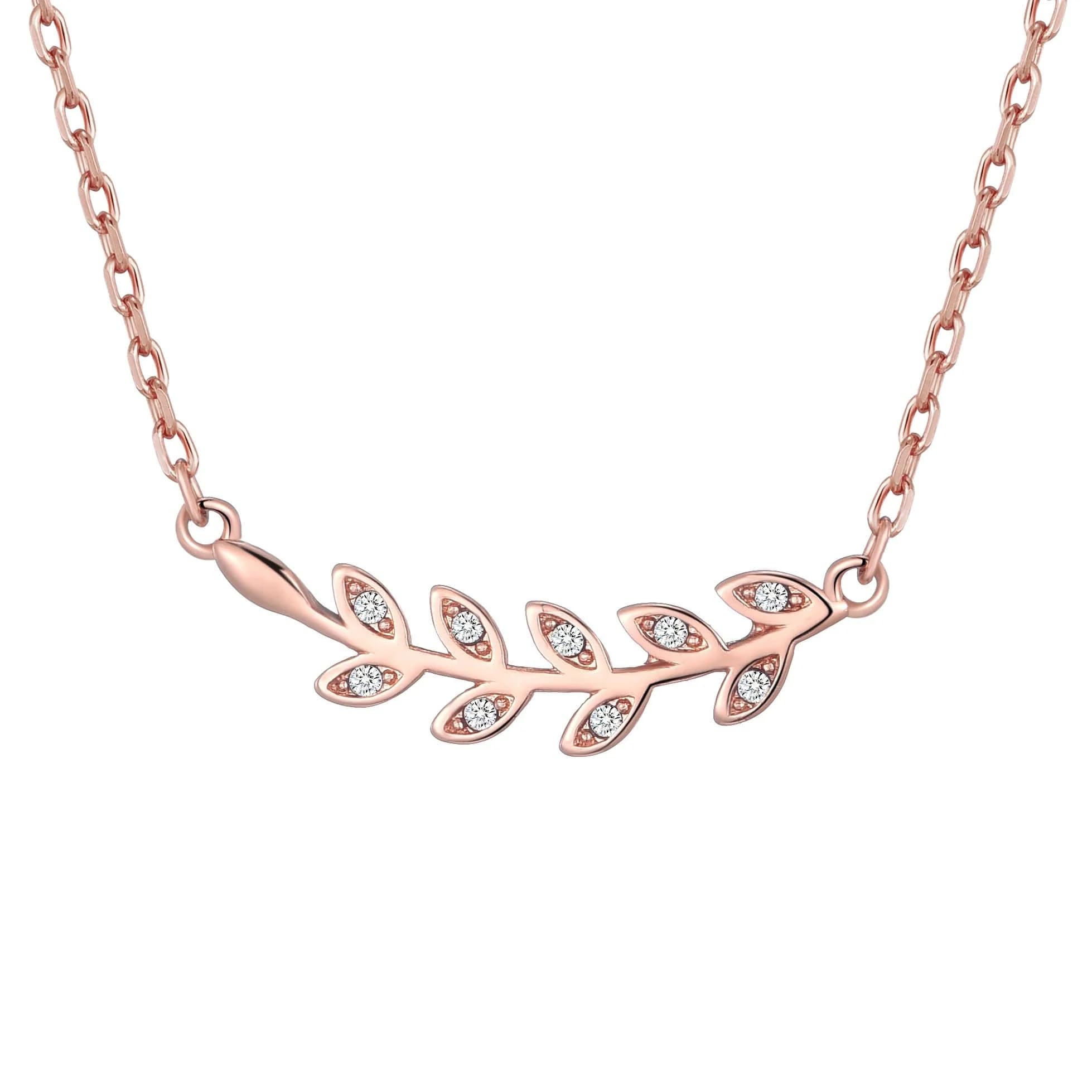Philip Jones Rose Gold Plated Leaf Necklace with Zircondia® Crystals | Elegant Women's Jewelry for Valentine's Day, Anniversary & Special Occasion Gifts