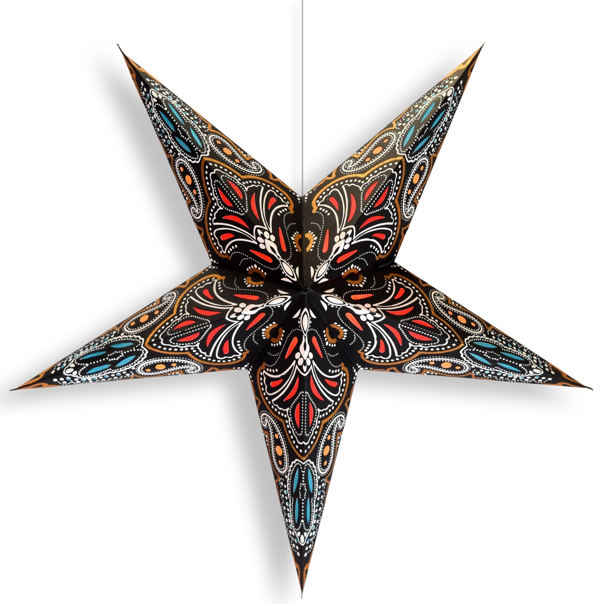 24 Inch Black Aura Glow Glitter Paper Star Lantern - Party Decor, Wedding Centerpiece, Boho Home Decoration, Festival Lighting for Indoor & Outdoor Events