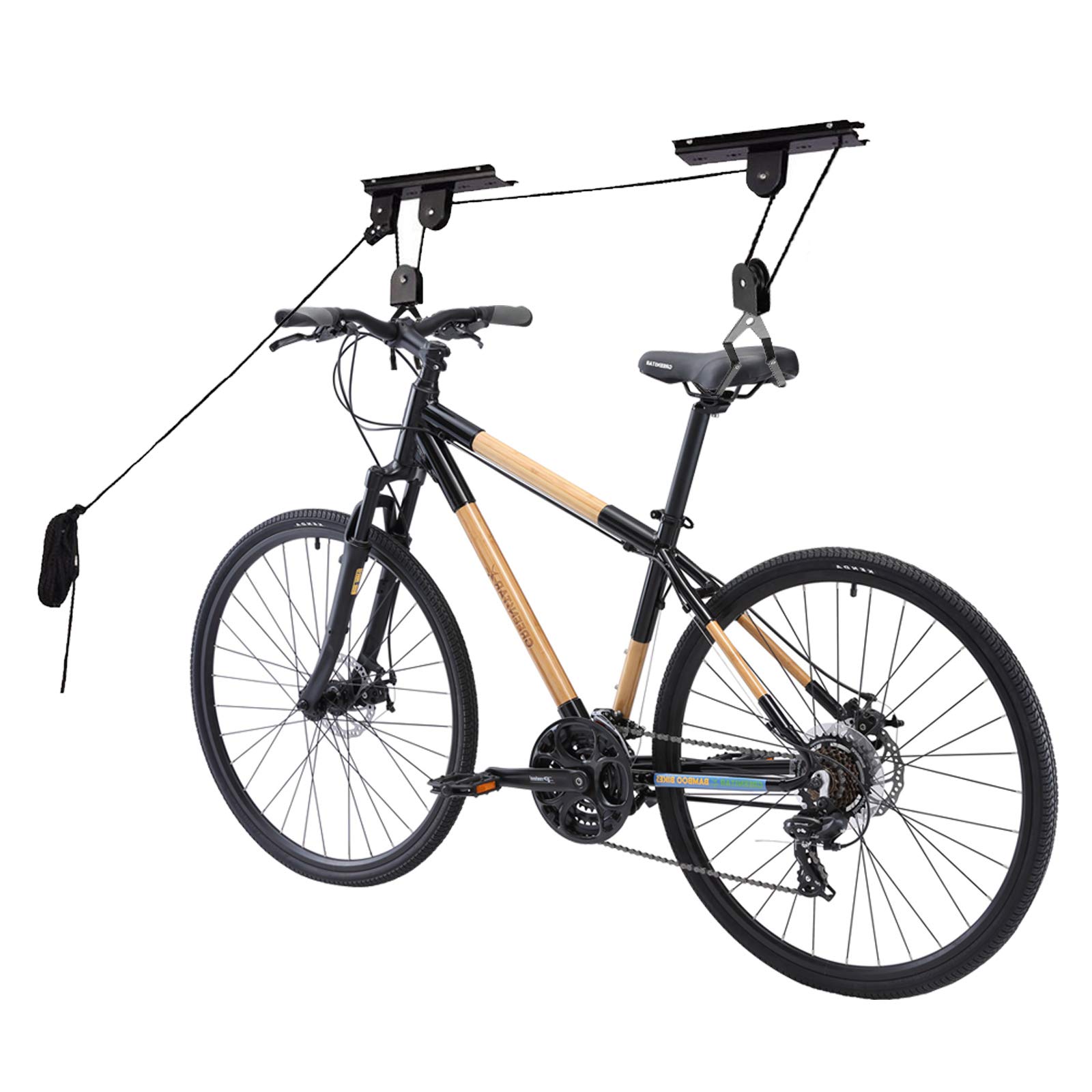 **Heavy Duty 50lbs Bike & Kayak Ceiling Hoist - Adjustable Garage Pulley Storage System with Hooks for Bicycle, Kayak, Ladder - Perfect for Garage, Basement & Outdoor Storage**