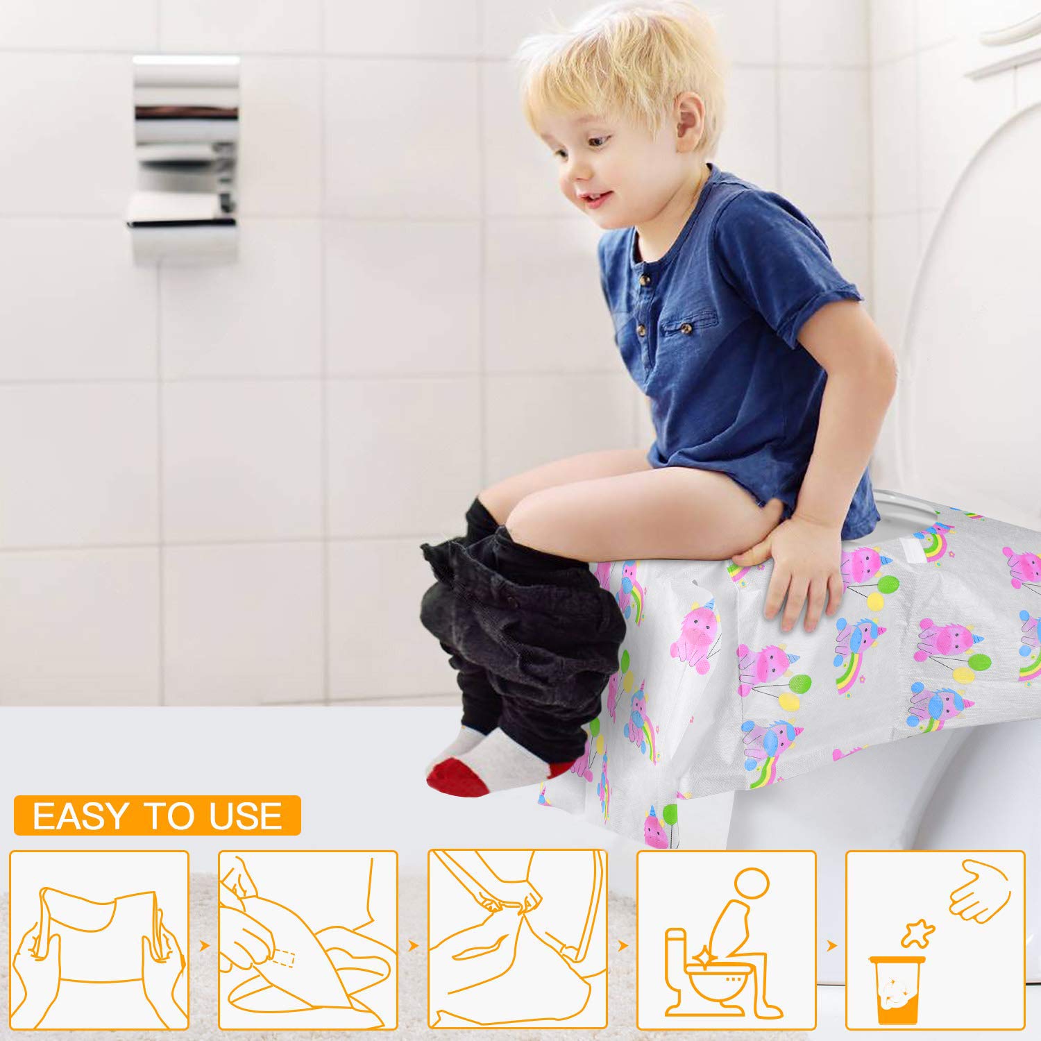 PaperKiddo 20 Pack Disposable Toilet Seat Covers - Pink Unicorn Design, Waterproof Potty Training Seat Covers for Kids & Adults, Extra Large Size, Individually Wrapped for Travel, Home & Public Restrooms | Perfect for Daycare, School, Camping & Airplane Trips