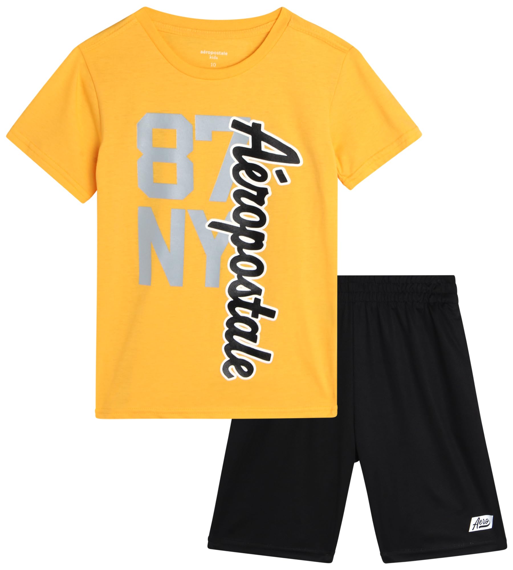 AEROPOSTALE Boys' Active Shorts Set - 2 Piece Short Sleeve T-Shirt and Breathable Mesh Gym Shorts - Comfortable Athletic Outfit for Boys Age 4-12 - Perfect for Sports, Playground & Summer Activities
