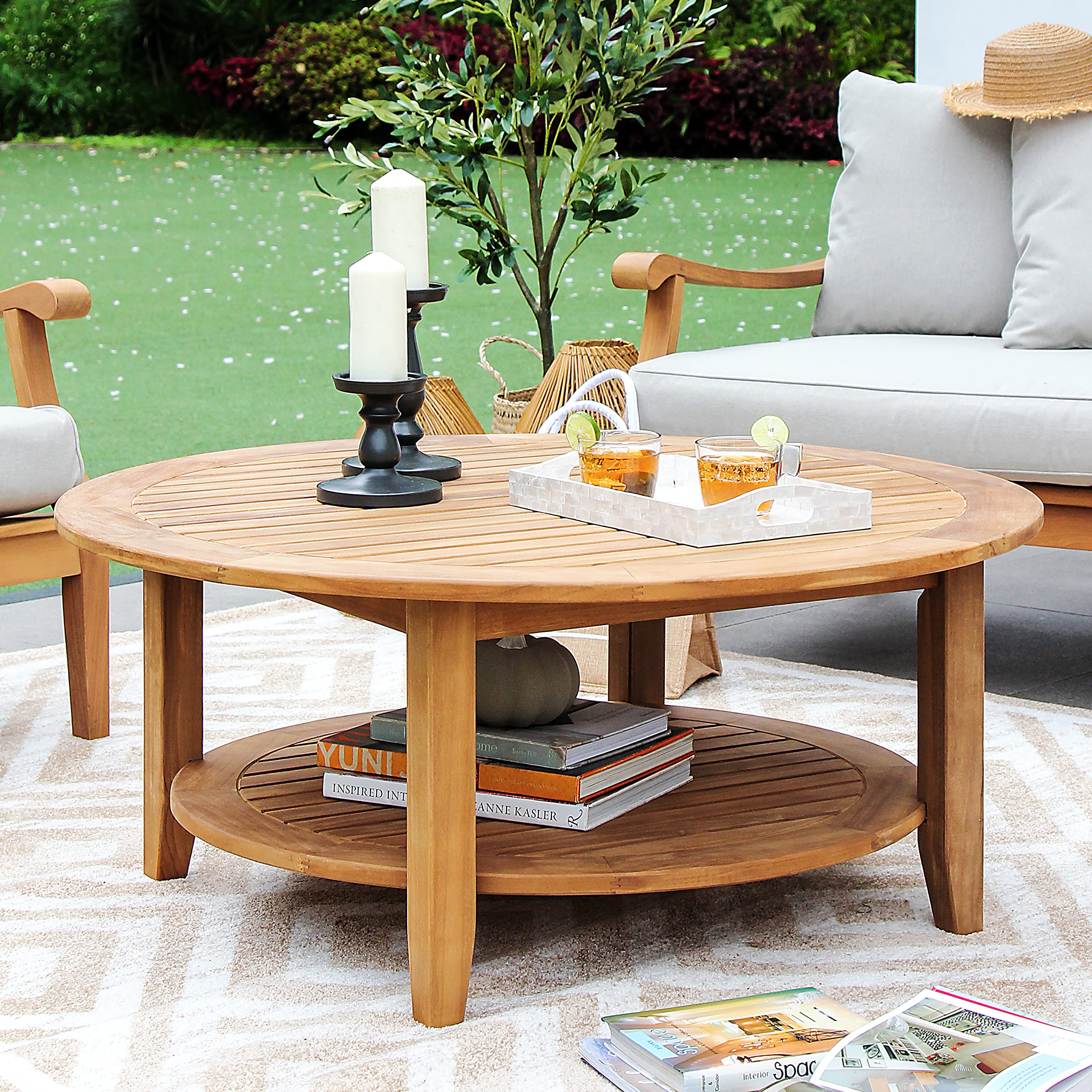 Cambridge Casual Arie 40-Inch Natural Teak Patio Coffee Table - Outdoor Furniture for Garden, Deck, Poolside & Backyard Relaxation