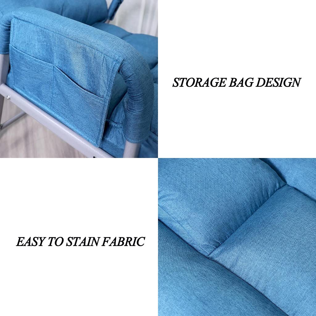 Ergonomic Office Chair with Adjustable Height - Lazy Lounge Chair with Steel Frame & Storage Pockets - Upholstered Comfort Sofa for Living Room, Bedroom, Home Office - Perfect for Work, Relaxation & Small Space Living (Blue)