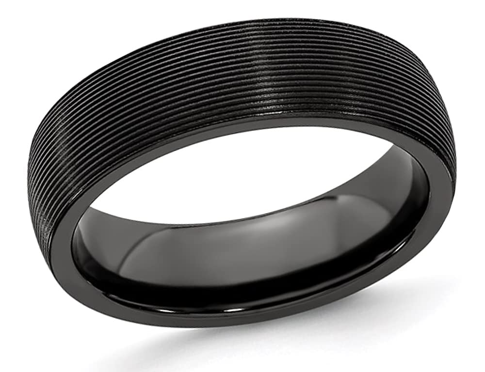 Gem & Harmony Men's Black Titanium Textured Groove Band Ring - 6mm Width, Durable & Comfortable Wedding Band for Men, Perfect for Everyday Wear, Anniversary Gifts & Special Occasions