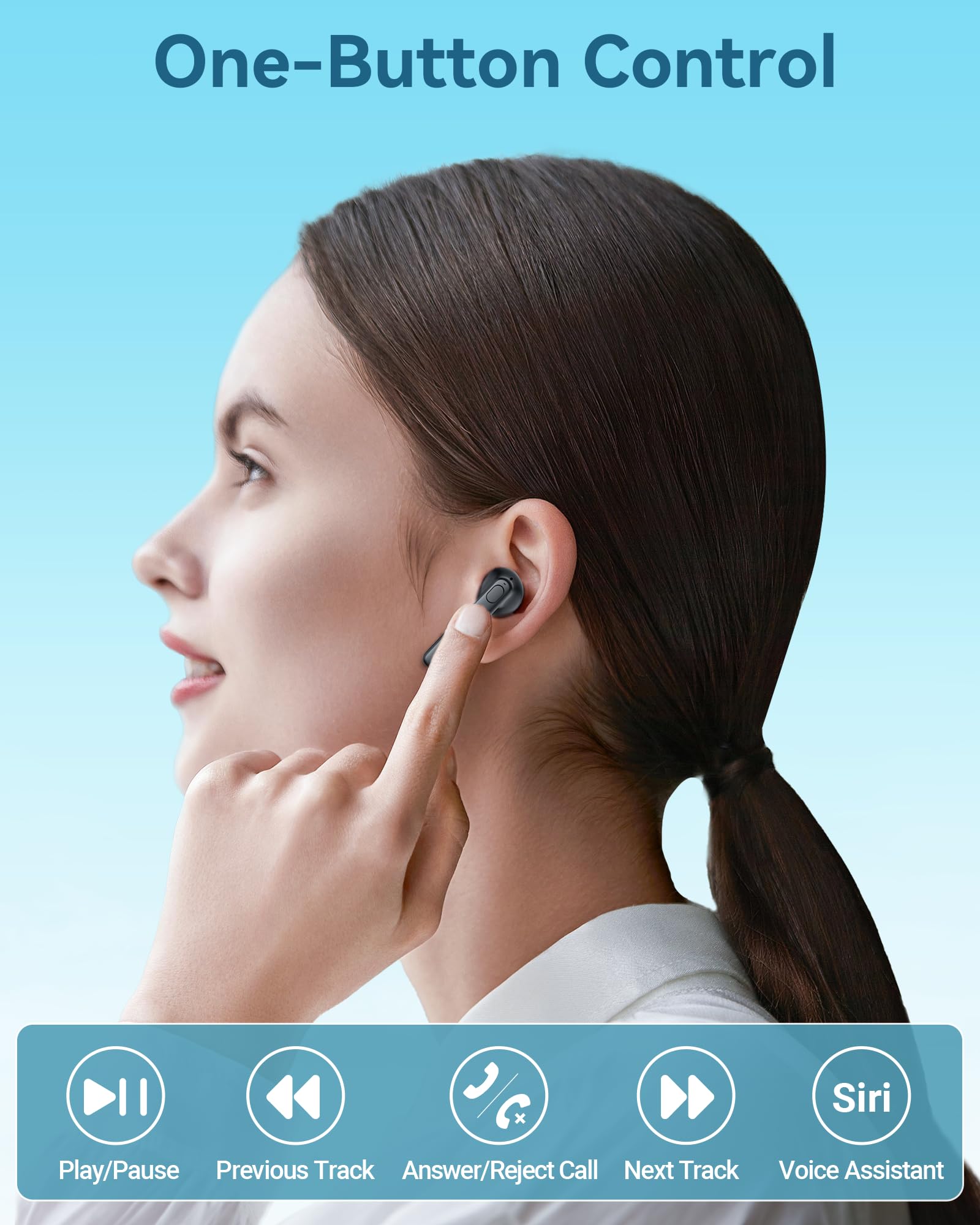 Occiam Wireless Earbuds Bluetooth 5.3 Headphones - 64H Playback Stereo Ear Buds with Wireless Charging Case, in-Ear Earphones for Android Phone & Laptop (Black) - Perfect for Workouts, Commuting & Travel