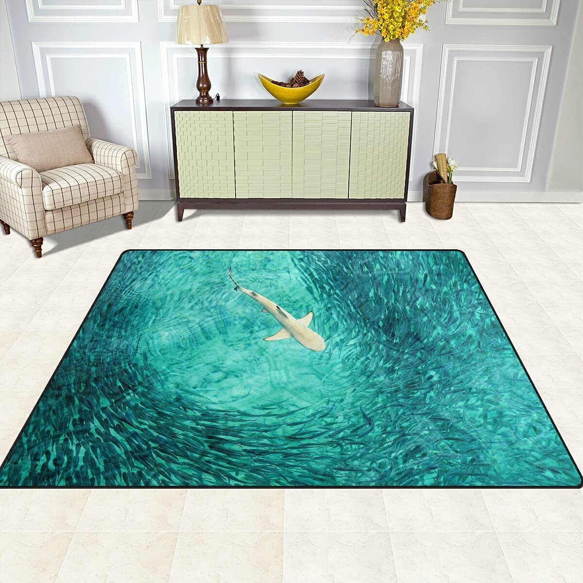 ALAZA Underwater World Shark Hunting Fish Area Rug 5'3