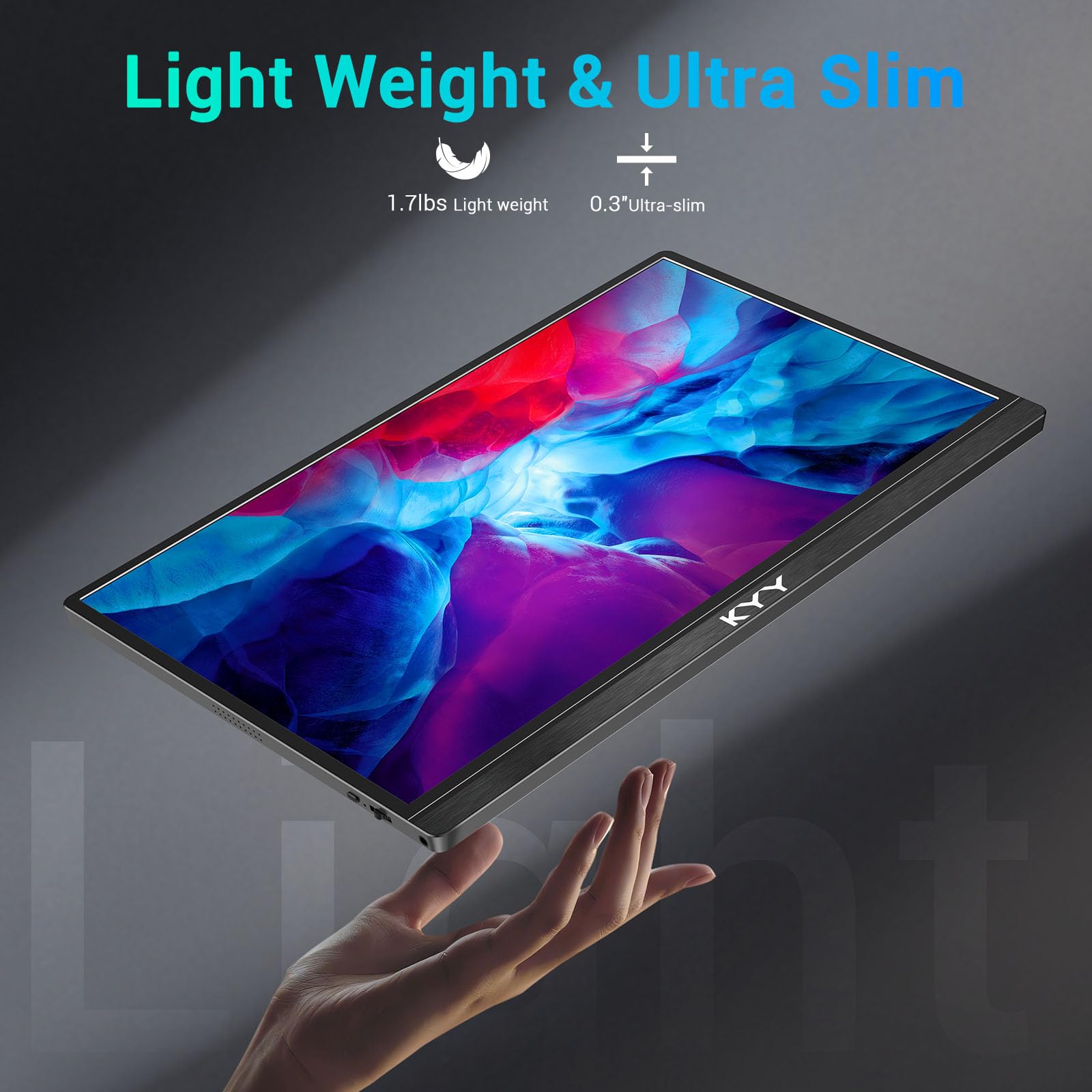 KYY 15.6 Inch Portable Monitor - Full HD 1080P IPS Display, Ultra Slim USB C HDMI External Screen with Smart Cover & Built-in Speakers, Plug & Play for Laptop, PC, Mac, Phone, Gaming Console - Perfect for Work, Travel & Gaming Entertainment