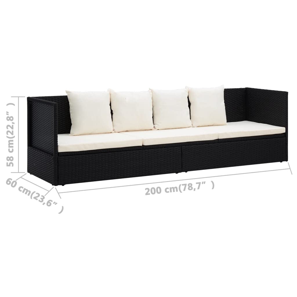 **Adjustable Patio Lounge Bed with Cushion & Pillows - Outdoor Daybed for Poolside, Deck, Backyard - Easy Assembly Black Poly Rattan - Perfect for Sunbathing, Relaxing & Lounging**